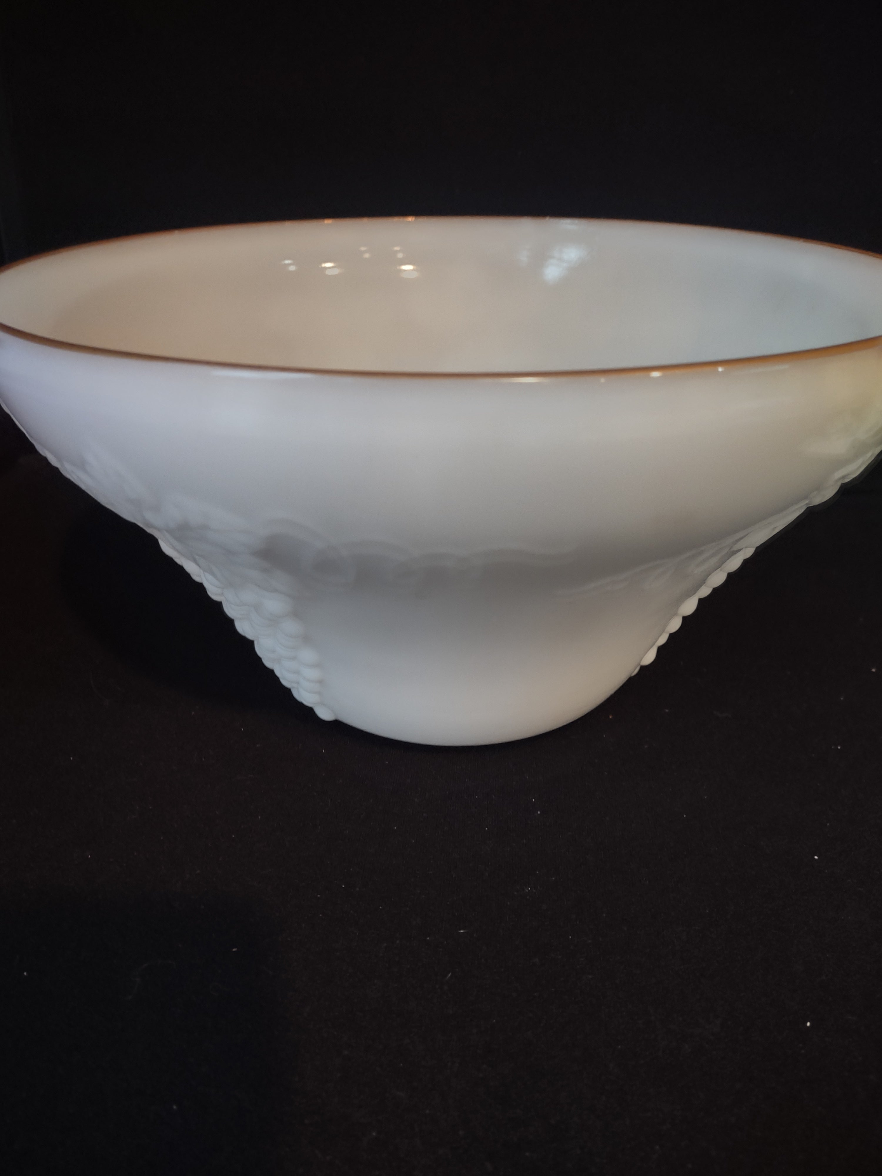 Anchor Hocking Milk Glass Large Punch Bowl Gold Trim (lot 2567c)