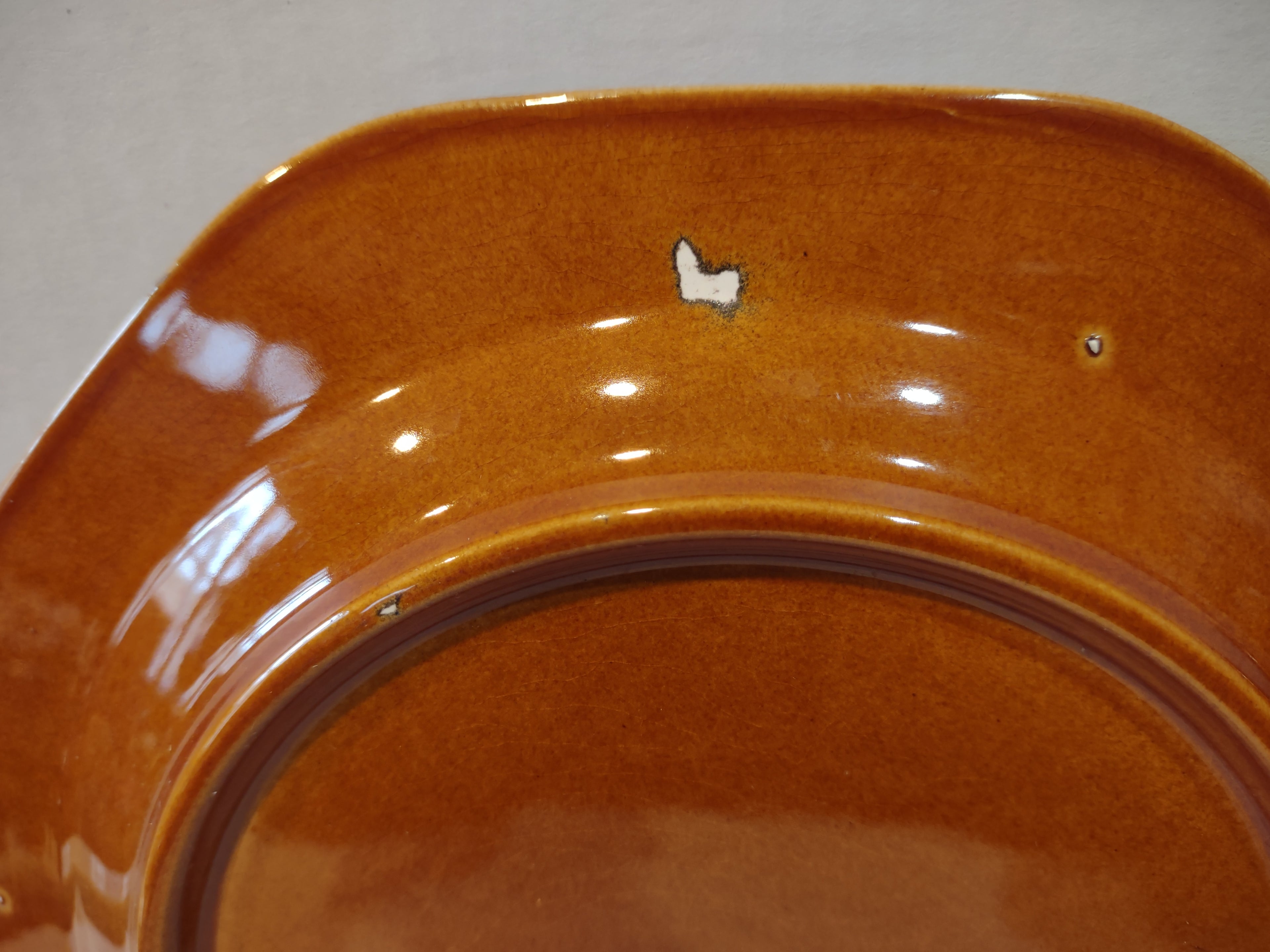 Vintage MCM Ironstone USA Amber Octagon 8" Lunch Plate x 4 Oven Proof (lot 5013)