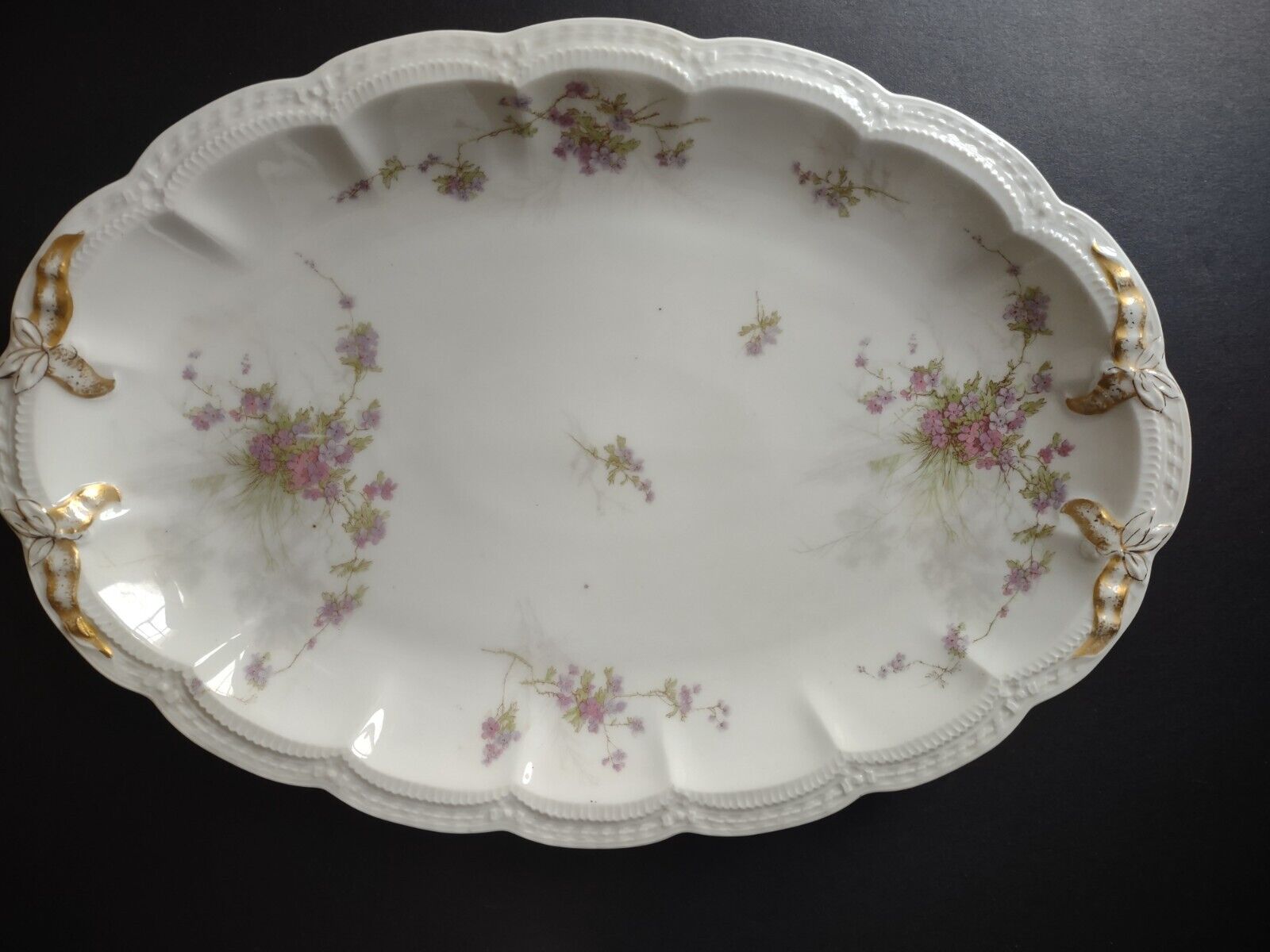 Haviland Limoges Gold Bows Purple Flowers Serving Platter 15-1/2" (lot 341)