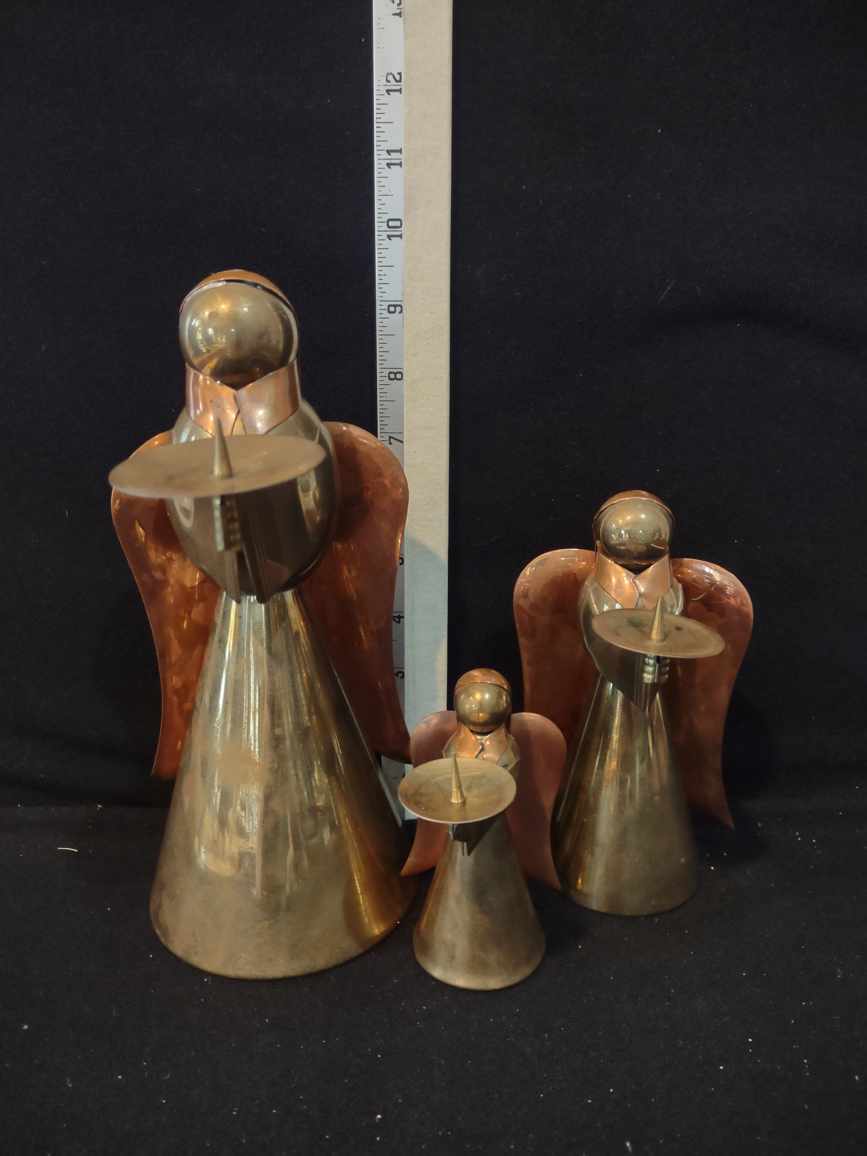 Vintage Christmas Brass Copper Angel Figurine Candle Holders Set Of 3 (Lot 4001)