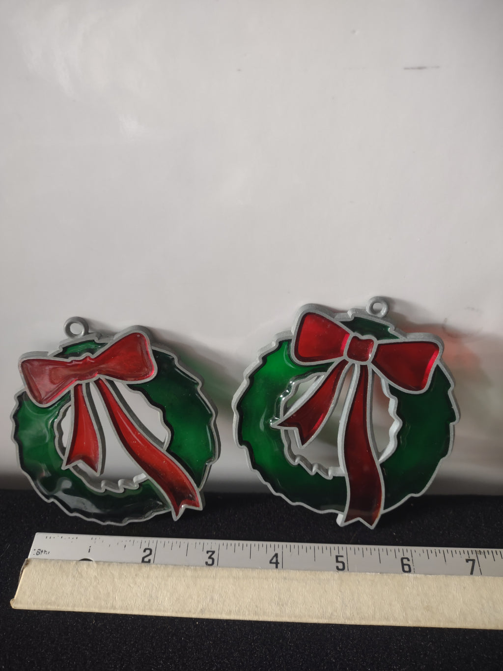 Vintage Christmas Tree Santa Wreath Bell Stained Glass Ornaments (Lot 4625)