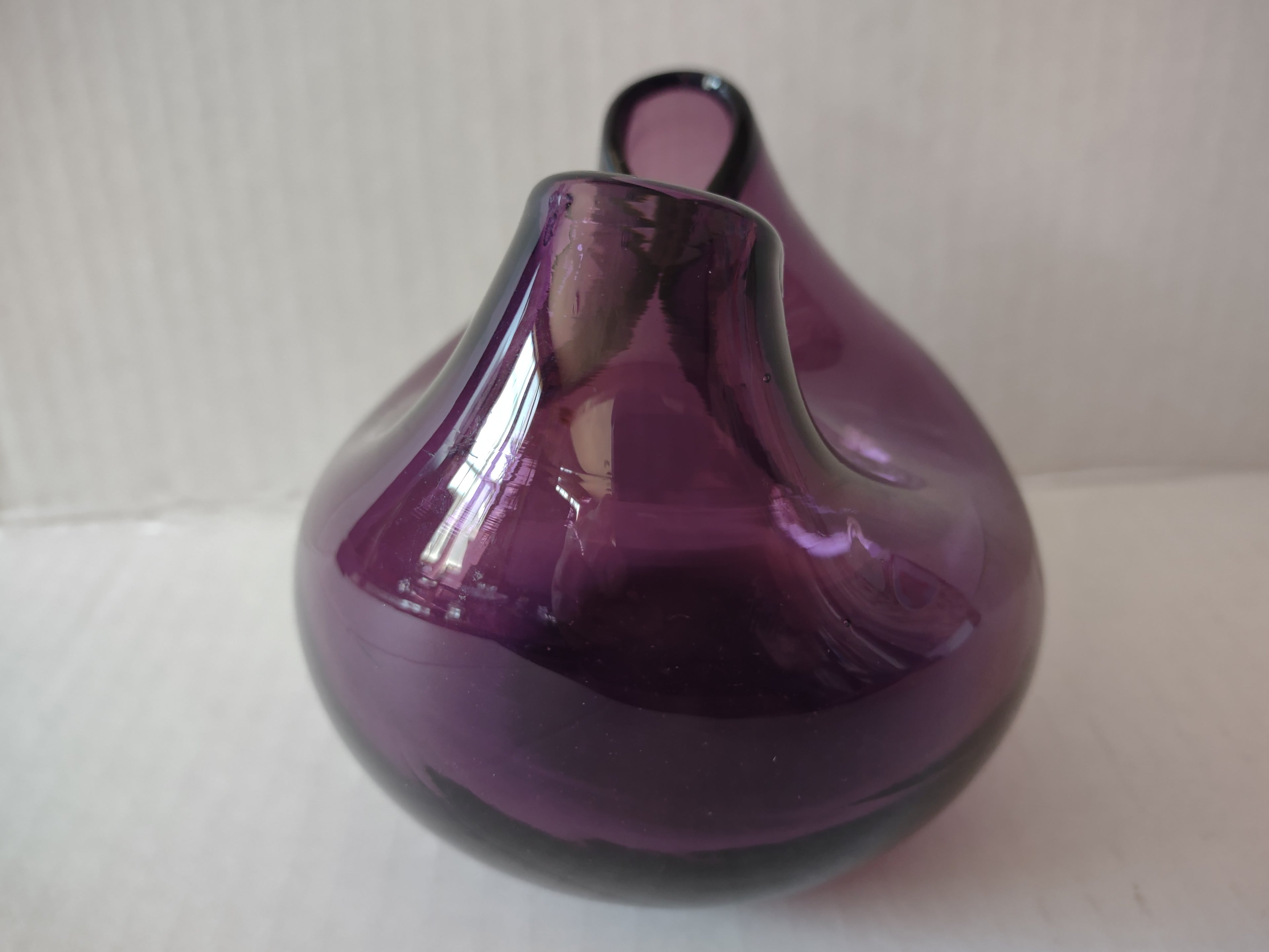Vintage Blown Two Flower Vase Amethyst Purple 3" Tall MCM (lot 5394)
