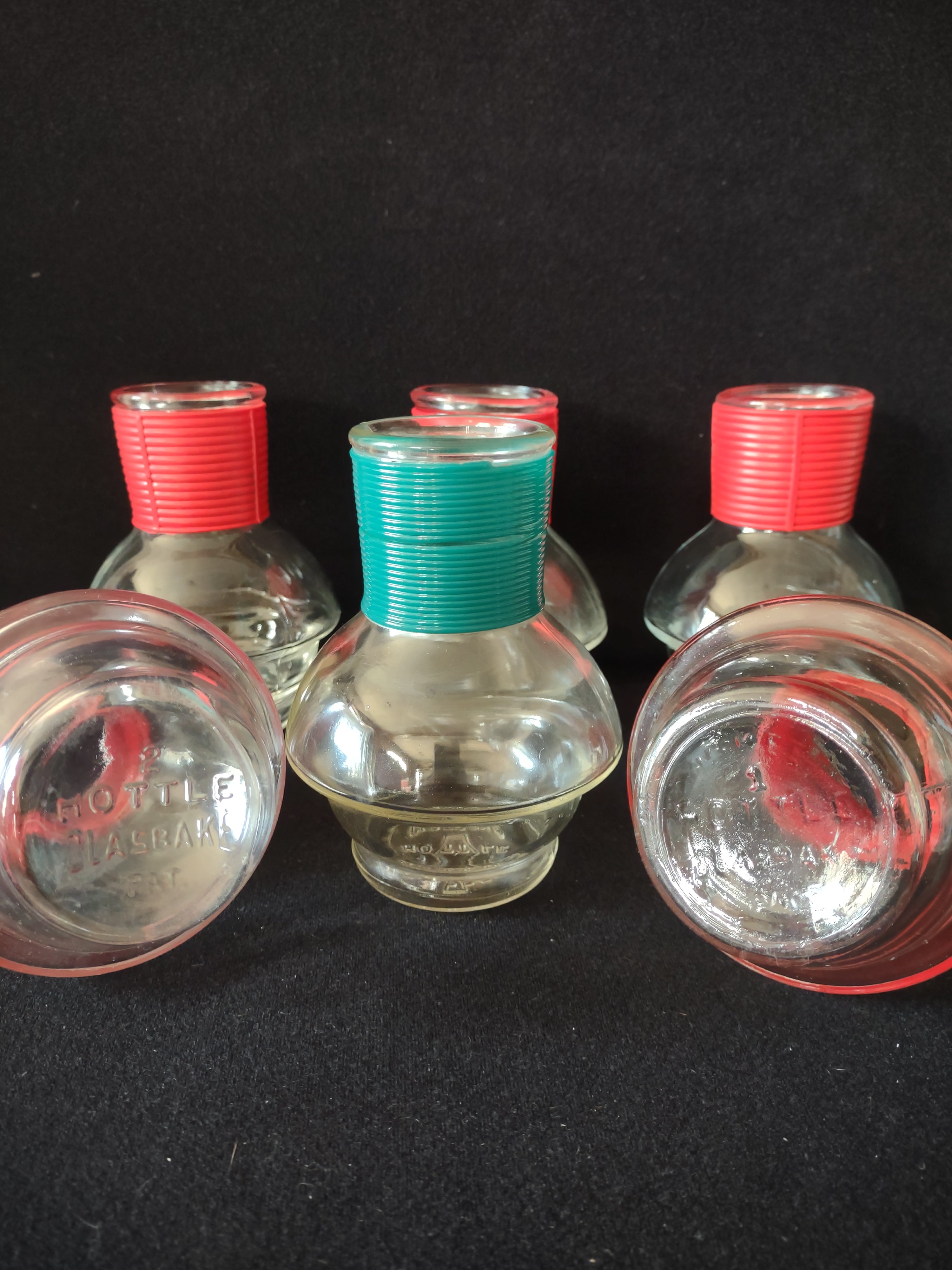 Vintage Hottle Carafe Clear Glass x 6 NO Lid Red Green (lot 5254)