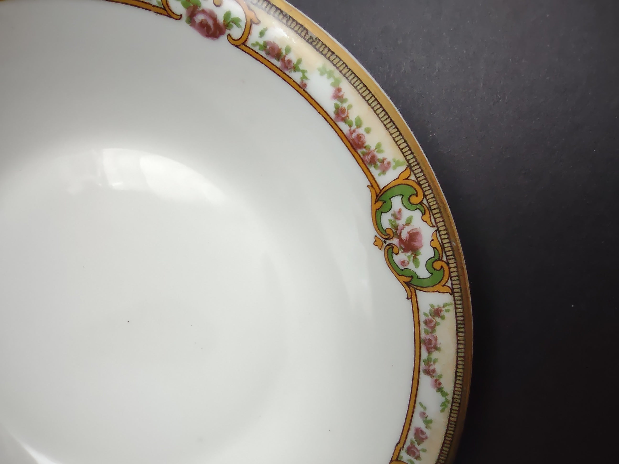 Haviland Limoges Cream Soup Plate 7-12" Gold Trim Rose French Chic (lot 990)