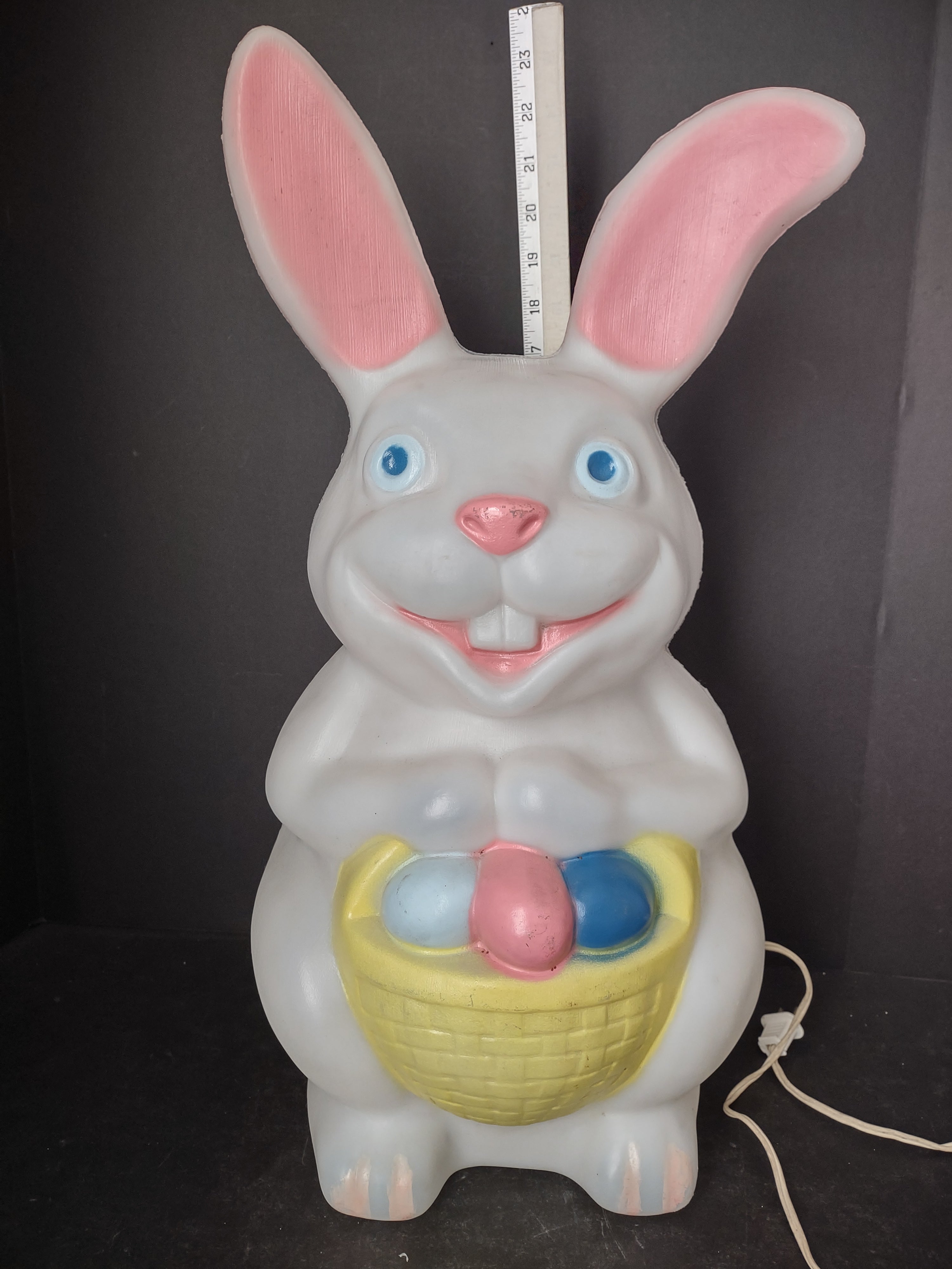 Vintage Easter Bunny Rabbit Lighted Basket 22” Blow Mold (lot 2541c)