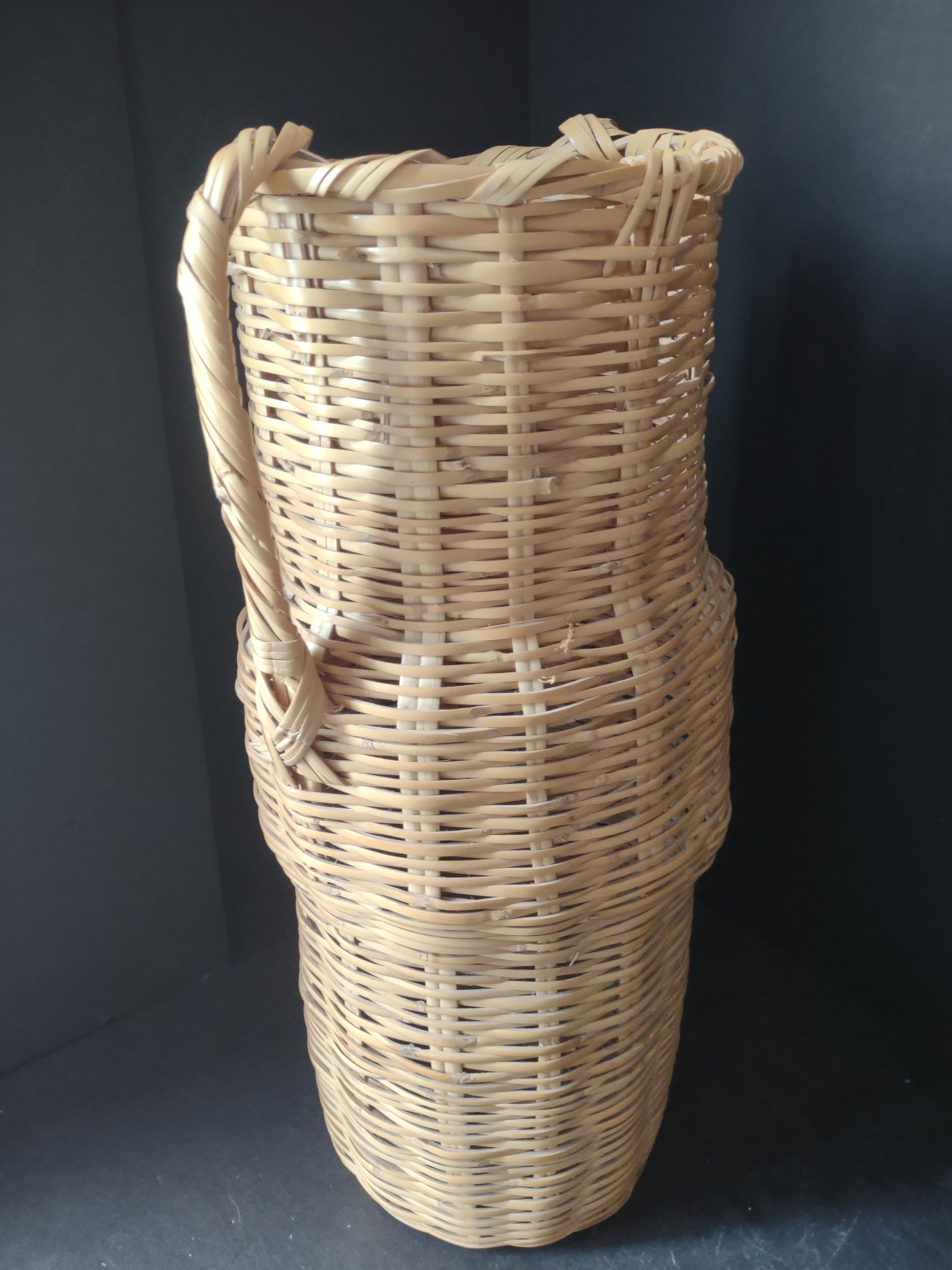 Vintage Wicker Rattan Vase Basket Boho MCM Chic Two Handles Woven 20"(lot 3118)