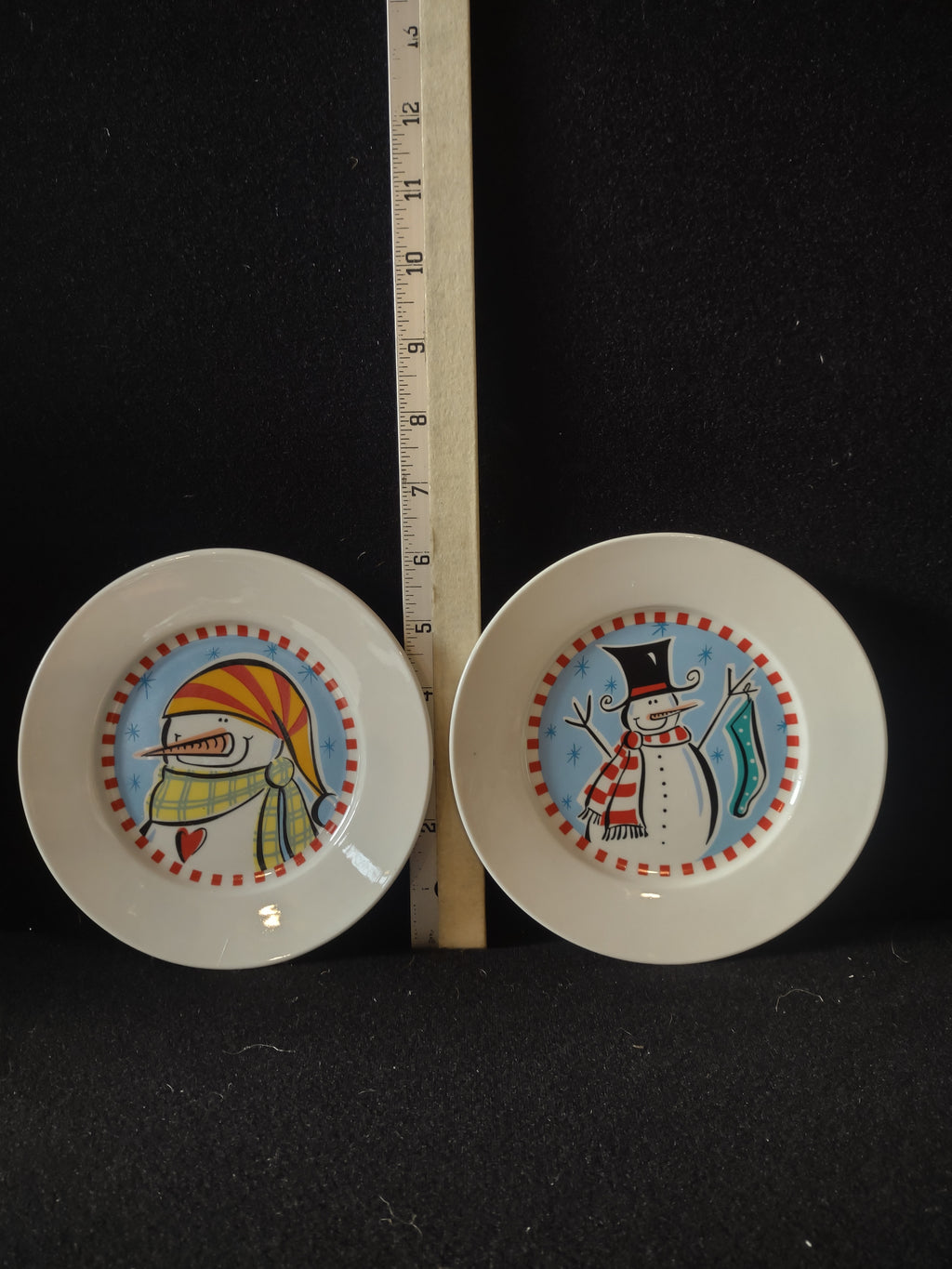 Christmas Winter Snowmen Kathryn Beich Dessert Plates Set Of 4 (Lot 4651t)