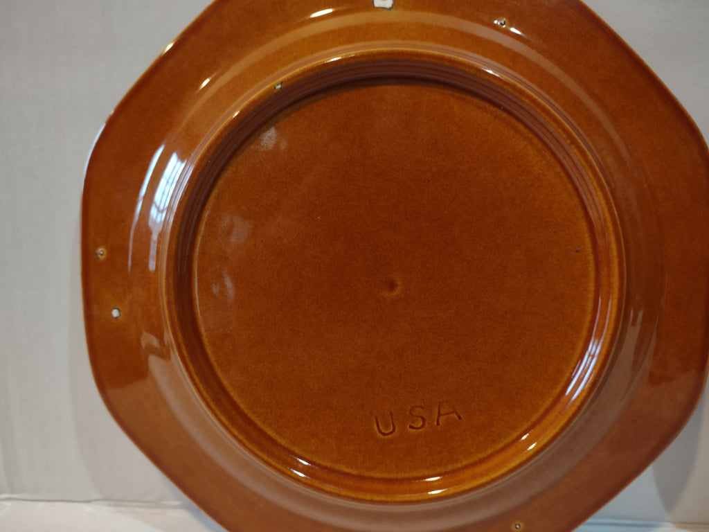 Vintage MCM Ironstone USA Amber Octagon 8" Lunch Plate x 4 Oven Proof (lot 5013)