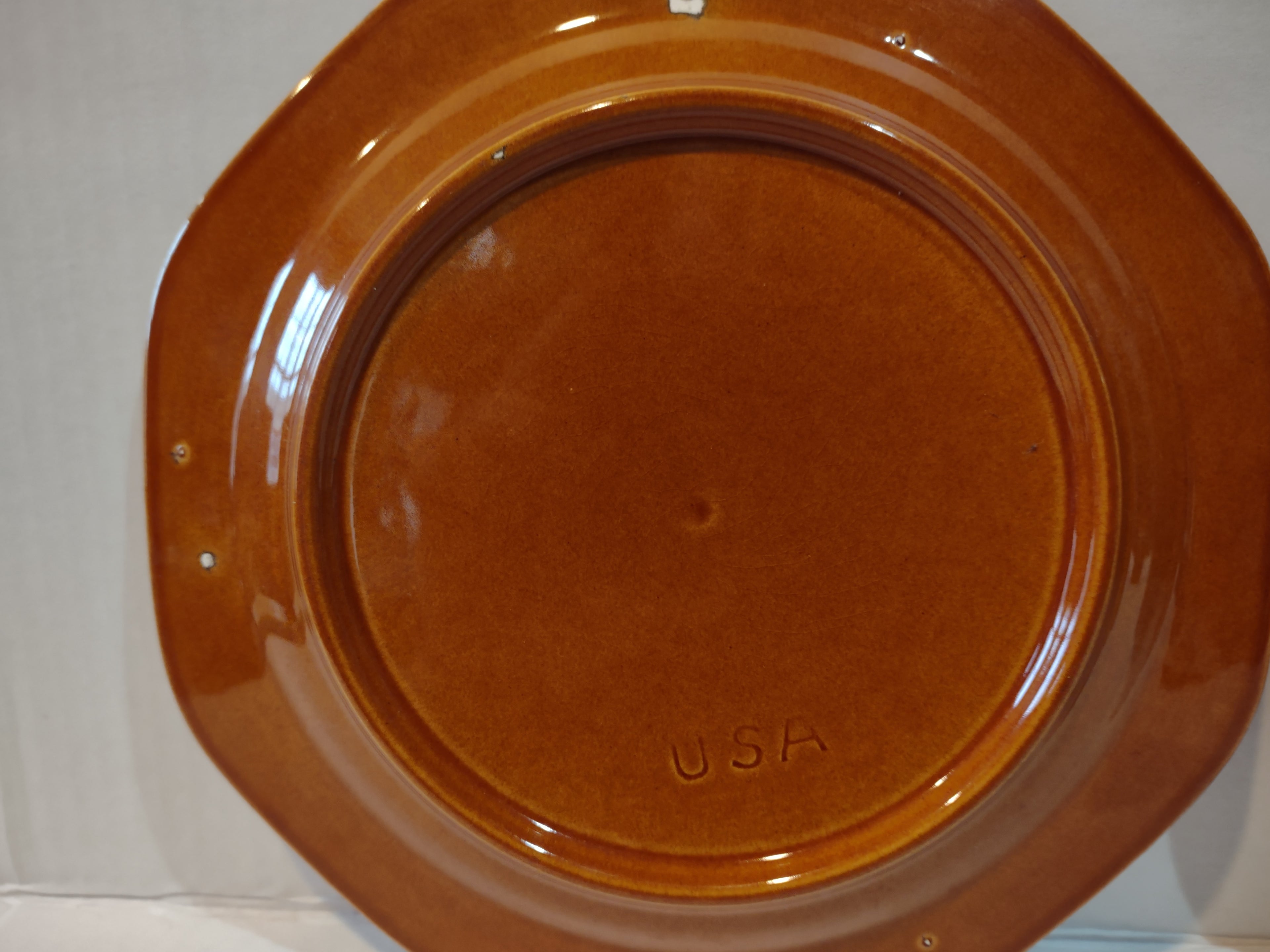Vintage MCM Ironstone USA Amber Octagon 8" Lunch Plate x 4 Oven Proof (lot 5013)