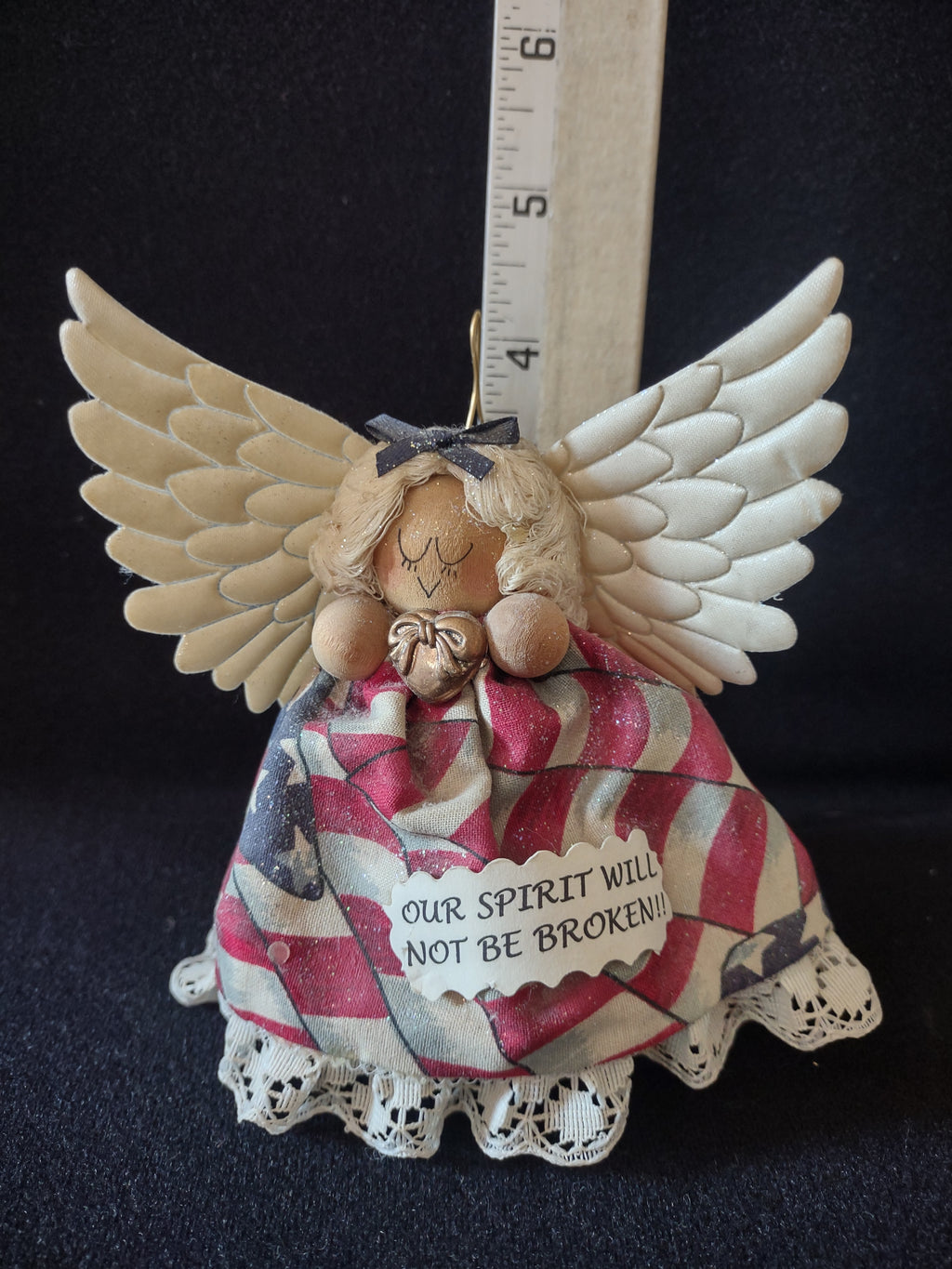 Handmade Christmas Patriotic Angel Ornament Red White Blue Gown Wings (Lot 4515)