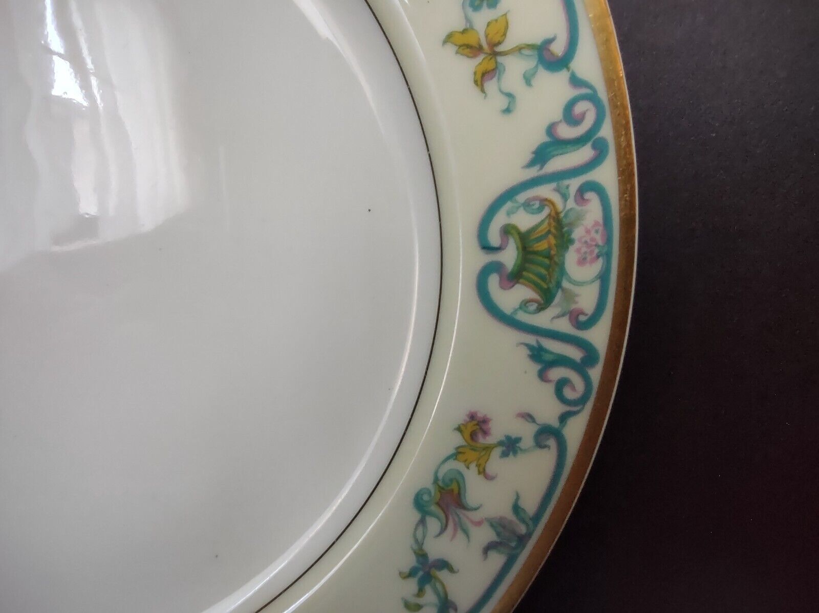 Haviland Limoges Blue Cream Yellow Flower Gold Trim Salad Plate 7-1/2" (lot 727)
