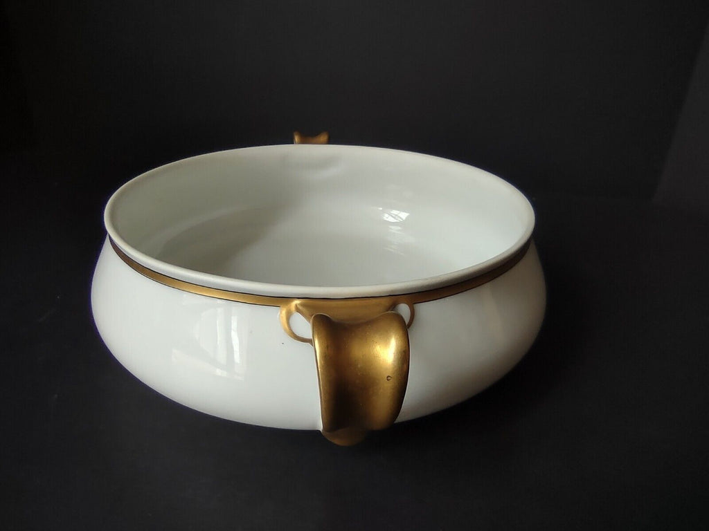 Haviland Limoges Gold & Black Trim White Round Tureen Bowl NO LID (lot 672)