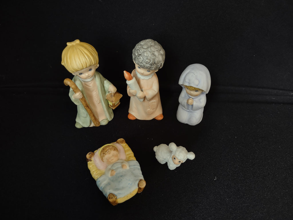 Vintage Homco Home Interiors Childrens Porcelain Pastel Nativity Set (lot 2427)