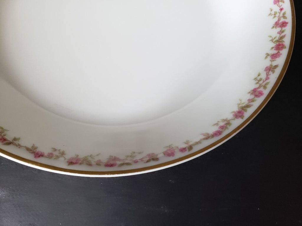 Haviland Limoges France 3 x Coupe Soup Plate Gold Trim Pink Rose Garland lot 568