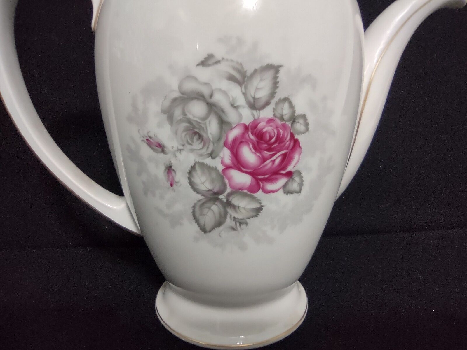 Vintage Collectable Gray Dawn Rosenthale Coffee Pot Floral Pink Rose (lot 239)
