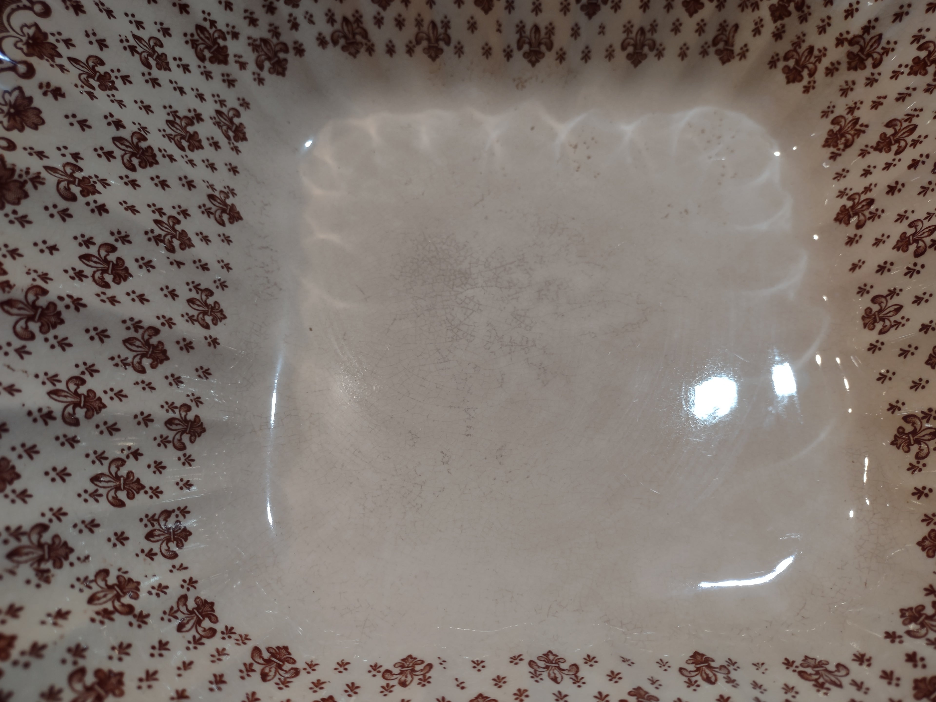 Vintage Spode Fleur-De-Lis Serving Bowl Brown Countryside Ironstone (lot 5755)