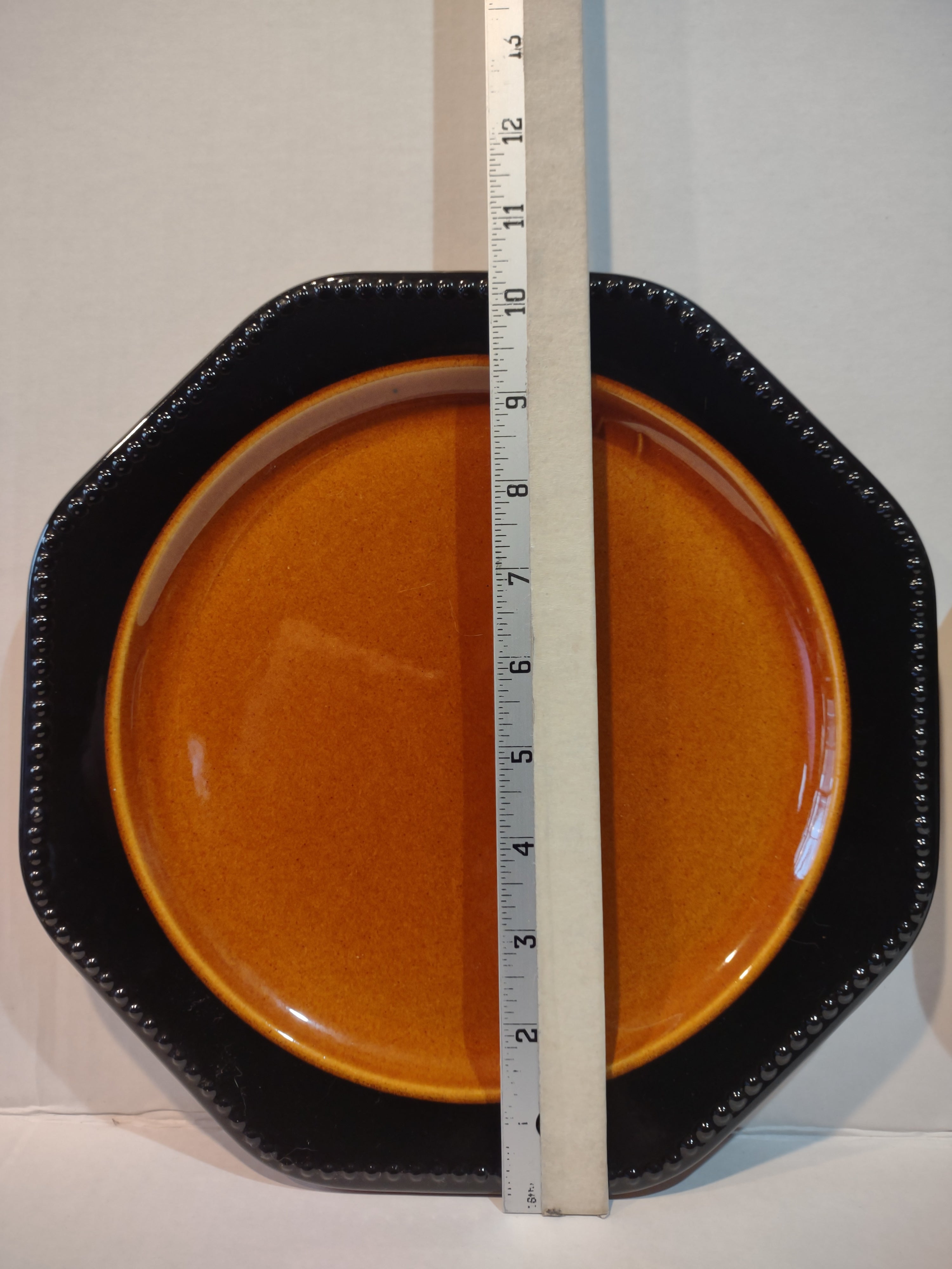 Vintage MCM Ironstone USA Amber Octagon 10" Dinner Plate x 2 Oven Proof lot 5003