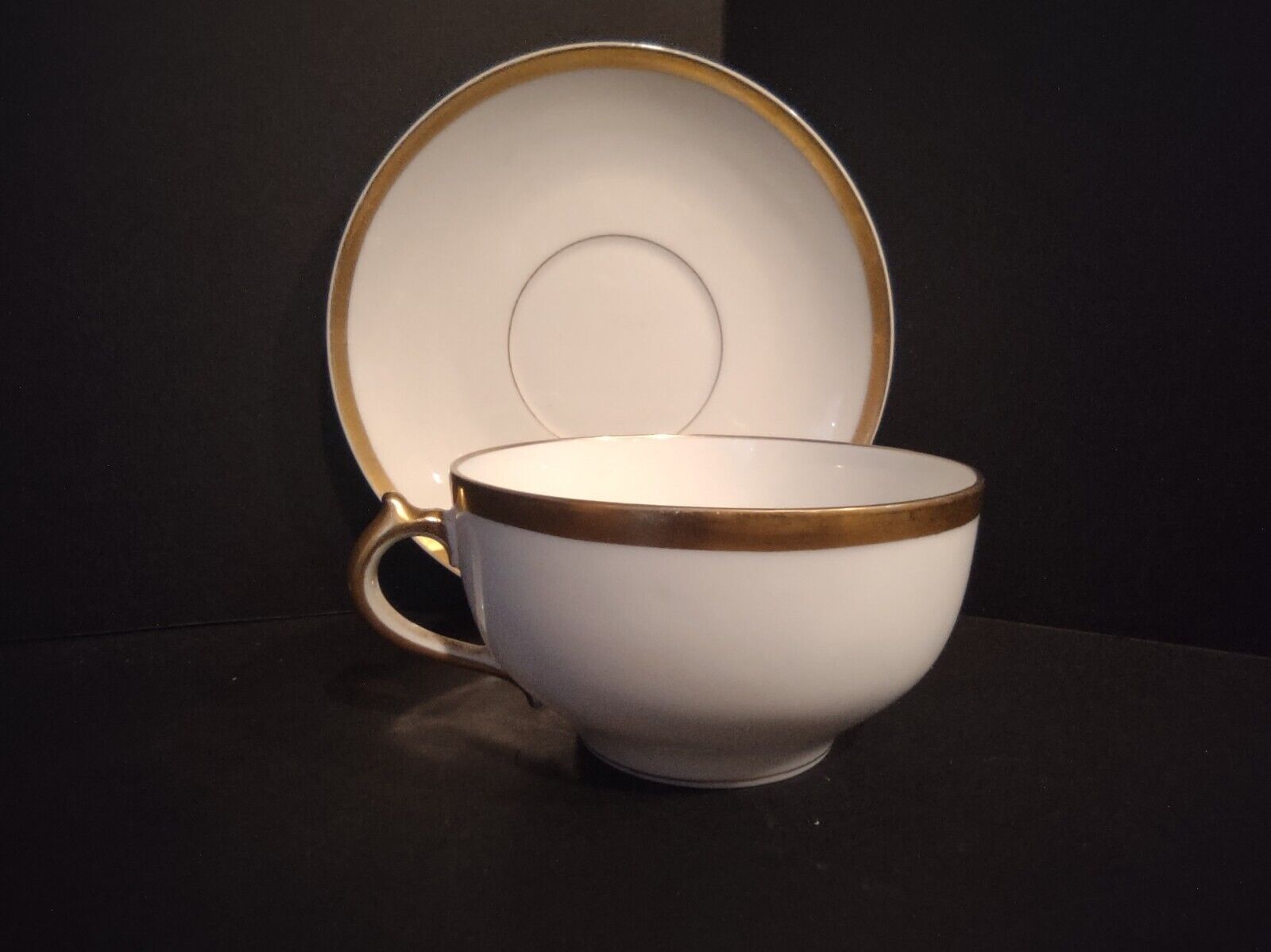GDA Limoges France Porcelain Cup & Saucer White Gold Trim (lot 683)