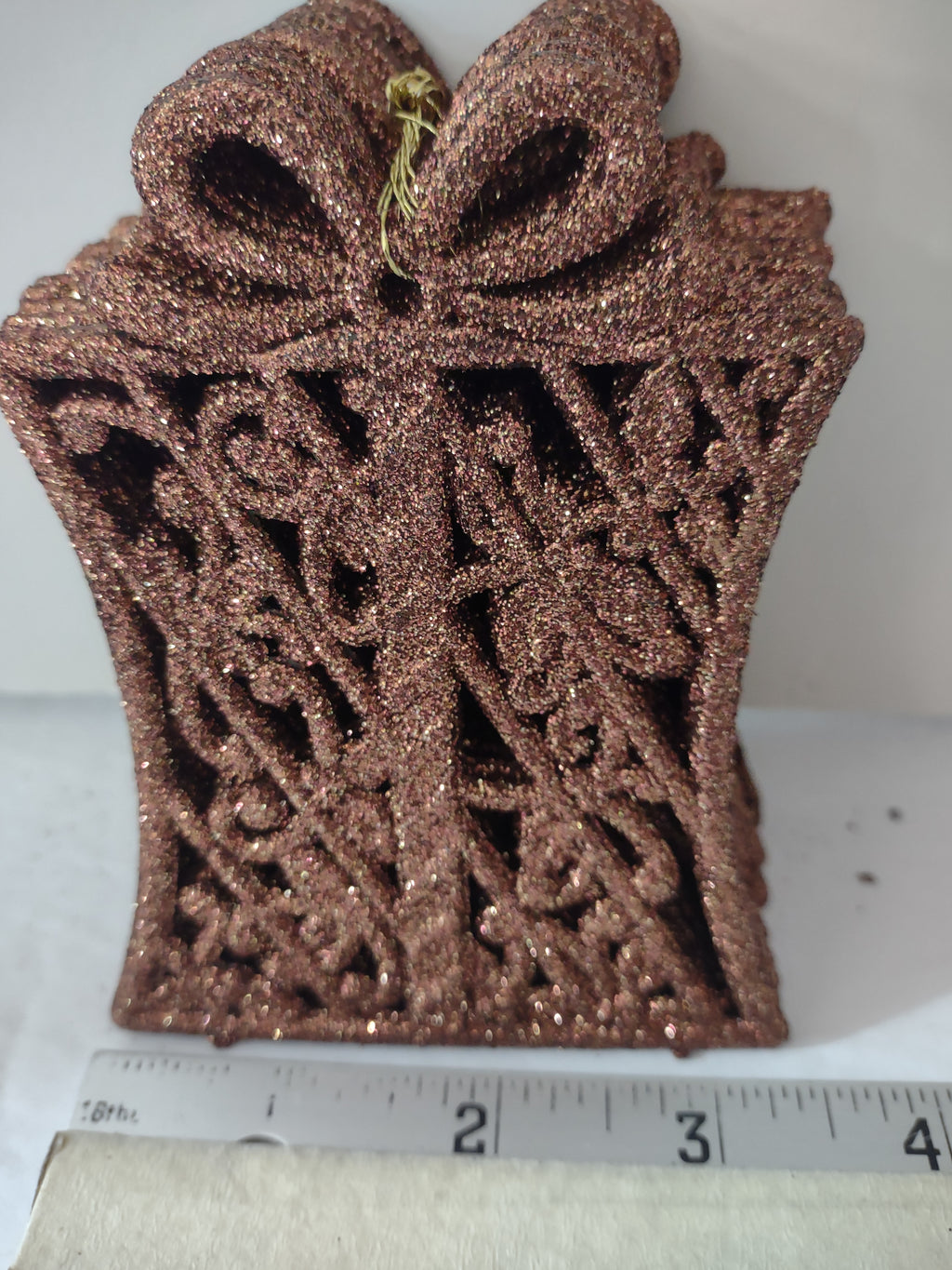 Christmas Glitter Ornaments 12 Pink Bows 12 Gifts 12 Trees 10 Angels (Lot 4155)