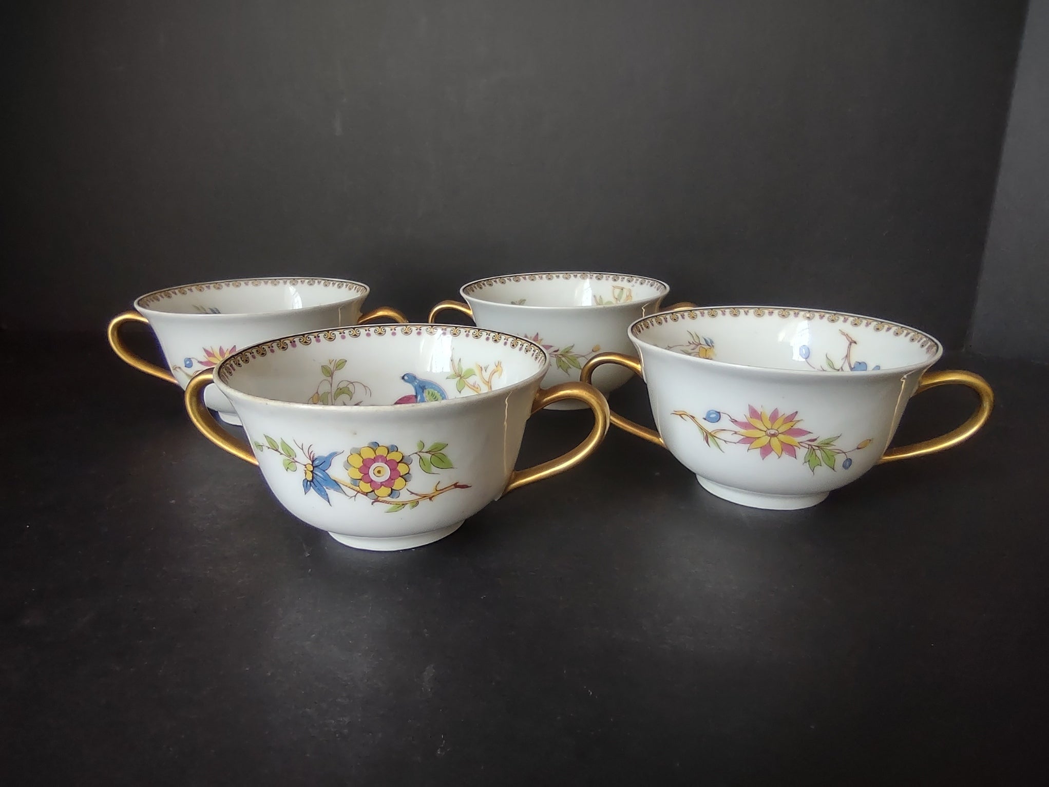 B. Altman Limoges Old Abbey Rouen Spray Pheasant 4 x Bouillon Cup ONLY (lot 815)