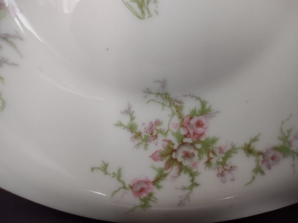 Haviland Limoges Cream SoupBowl Plate Pink White Cabbage Rose Moss (lot 906)