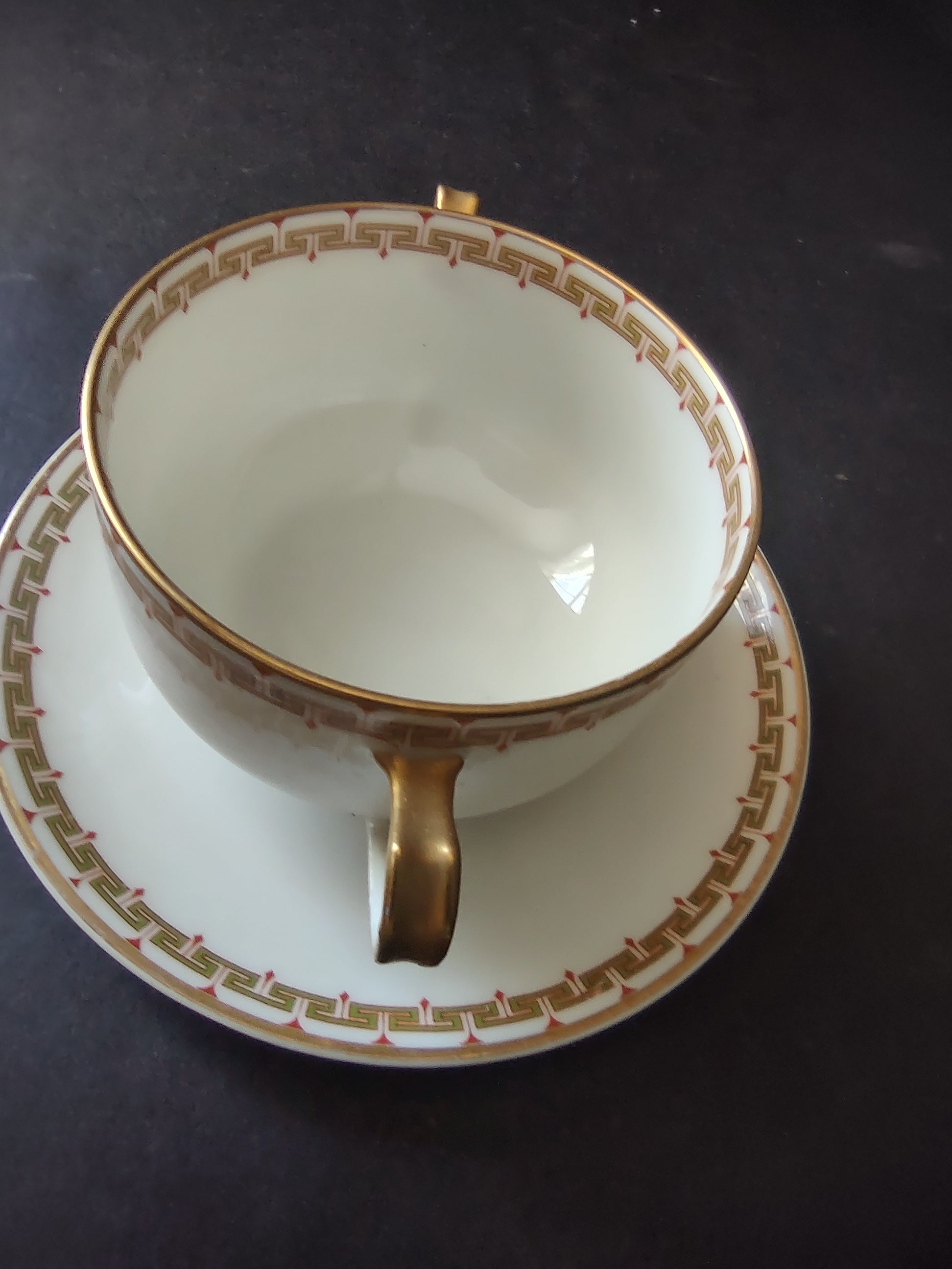 Haviland Limoges Bouillon Cup and Saucer Green Red Design (lot 1063)