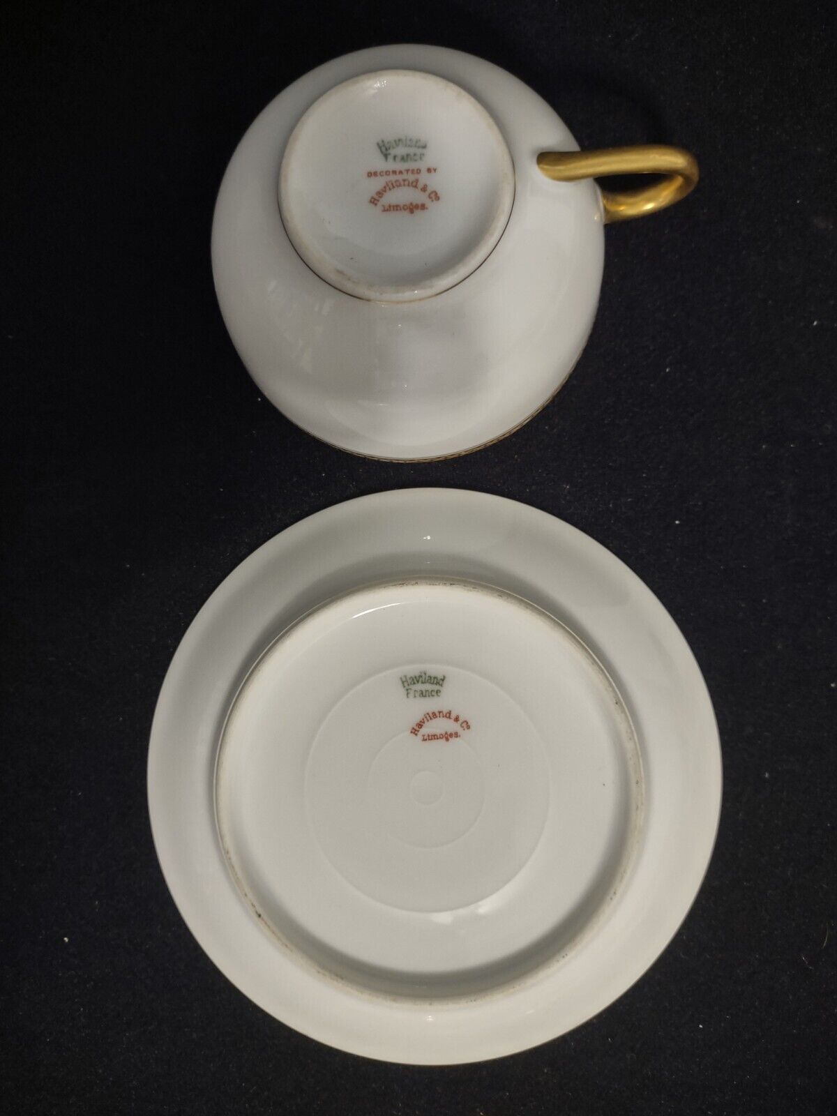 087 Haviland Limoges France Cup and Saucer White & Gold Trim Wellesley S 112