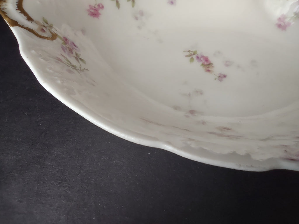 Haviland Limoges Serving Vegetable Bowl Pink Purple Yellow Rose (lot 849)