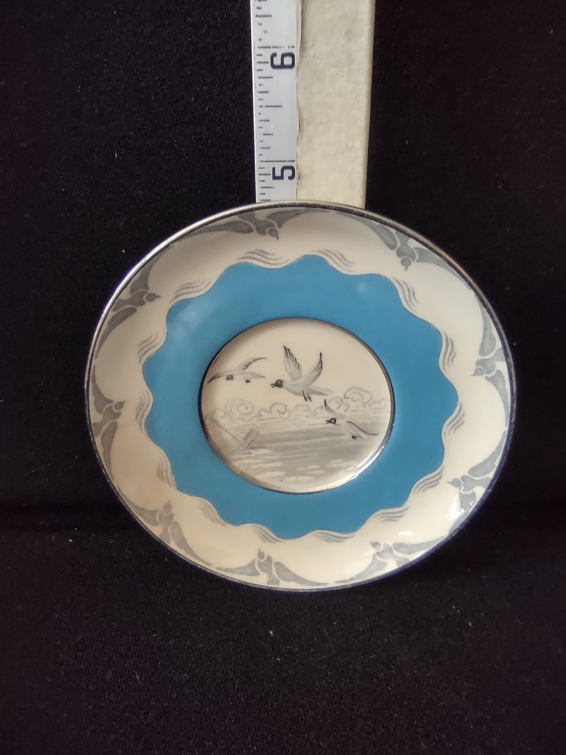 Vintage Spode Demitasse Teacup Saucer Diving Seagulls IMPERFECT (Lot 5766)