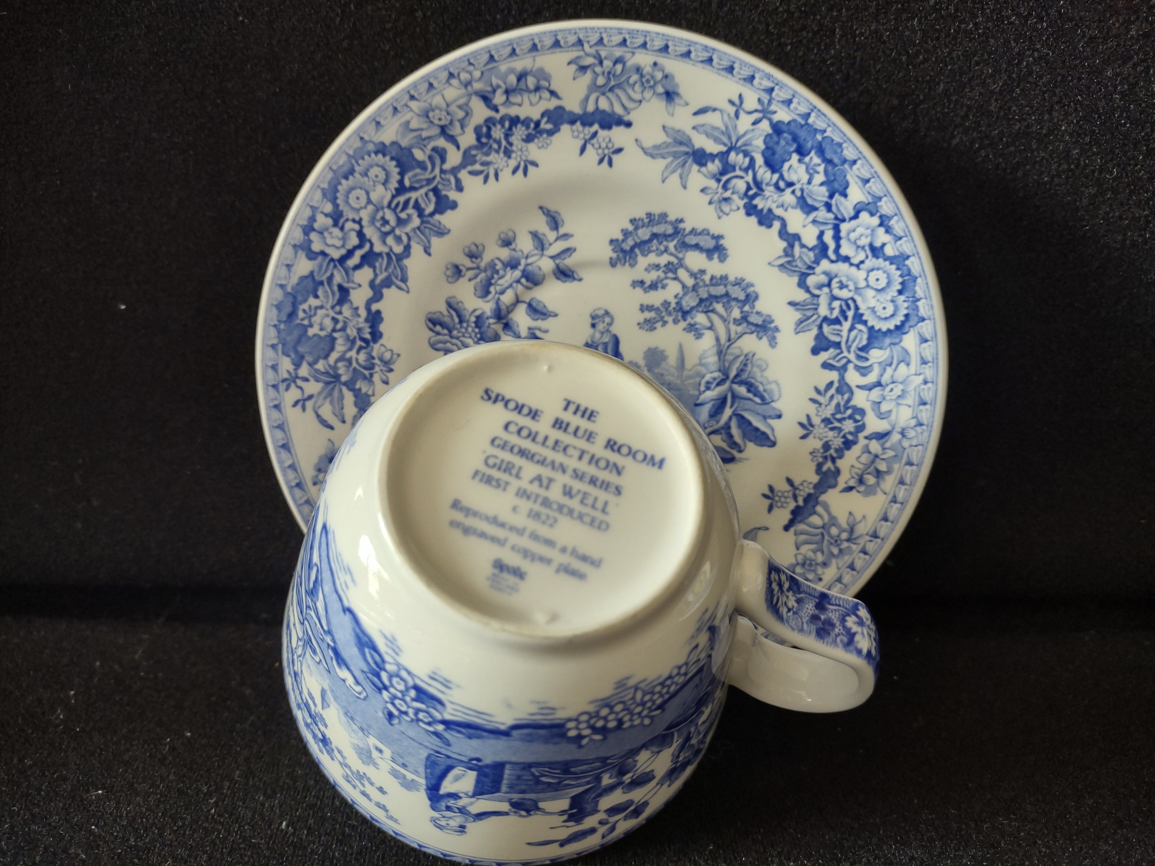 Spode Blue & White Room Teacup Saucer Vintage English Transferware (lot 5841)
