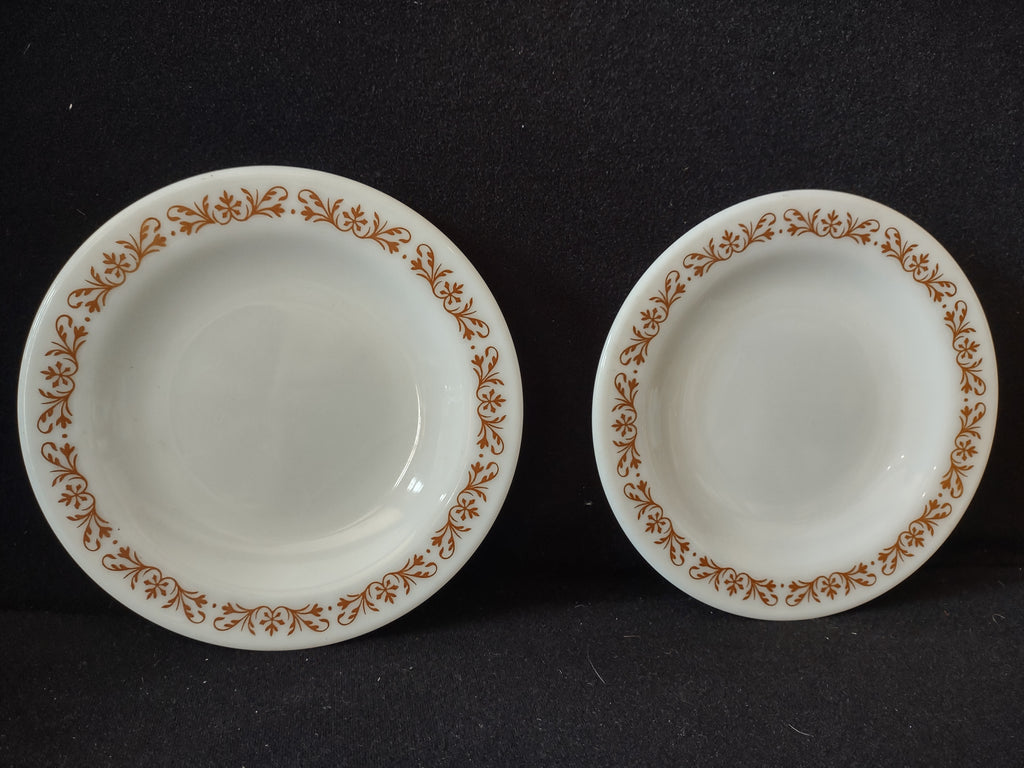 Vintage Pyrex Milk Glass USA Copper Filigree 6-1/2" Dessert Plate (lot 5209)
