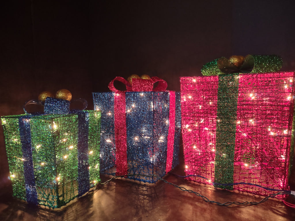 Christmas 3 Gift Box Set 100 Lights Sisal Multi-Color (lot 1391)