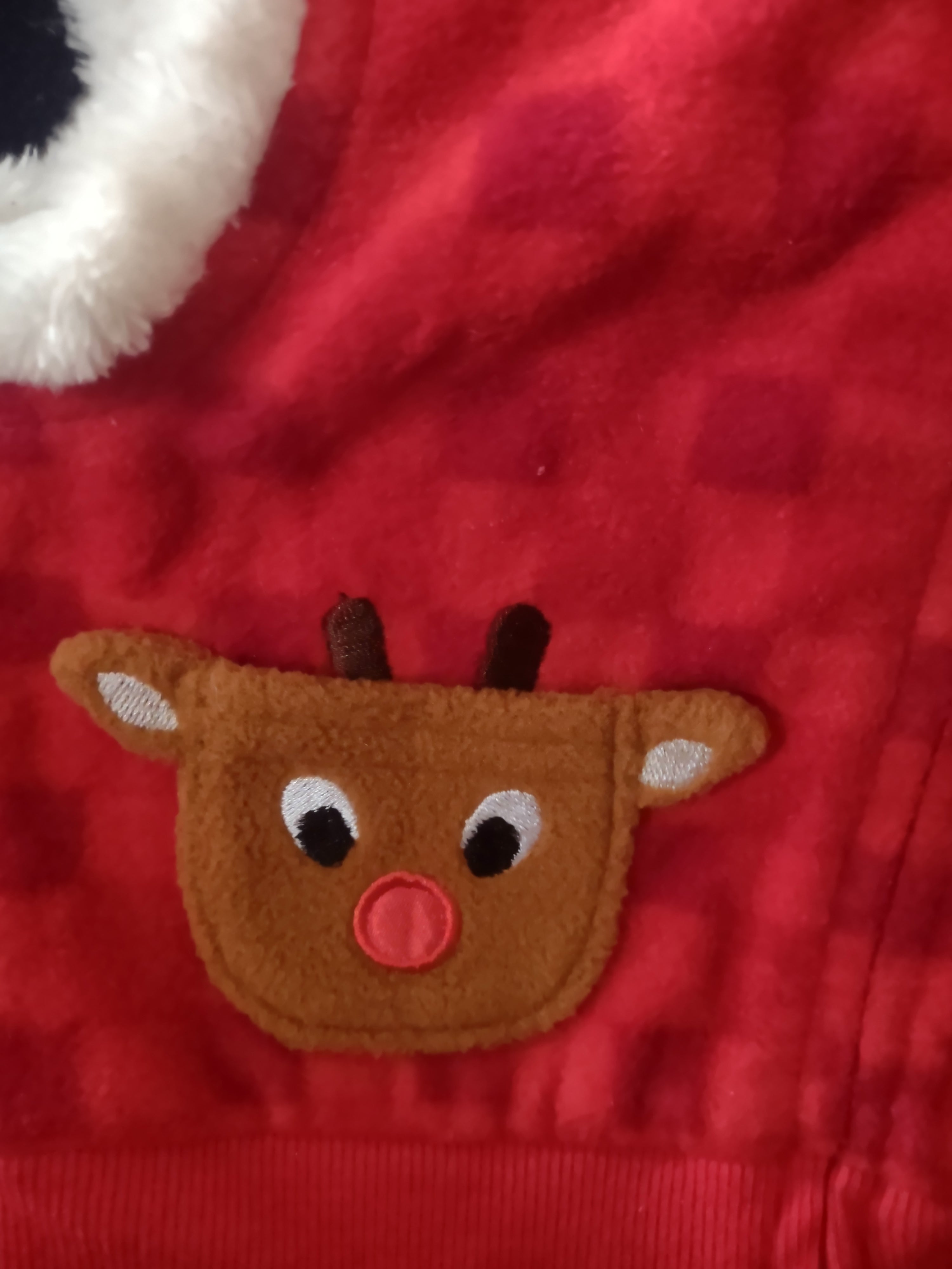 Infant Christmas Rudolph Fur Trimmed Zipper Vest Slippers 9 Month (Lot 4541)