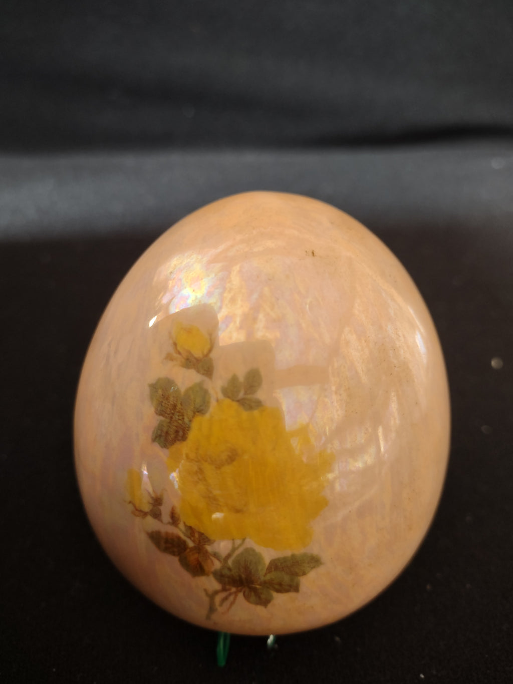 Vintage Hand Painted Ceramic Easter Egg Yellow Rose 3" tall (Lot5067)