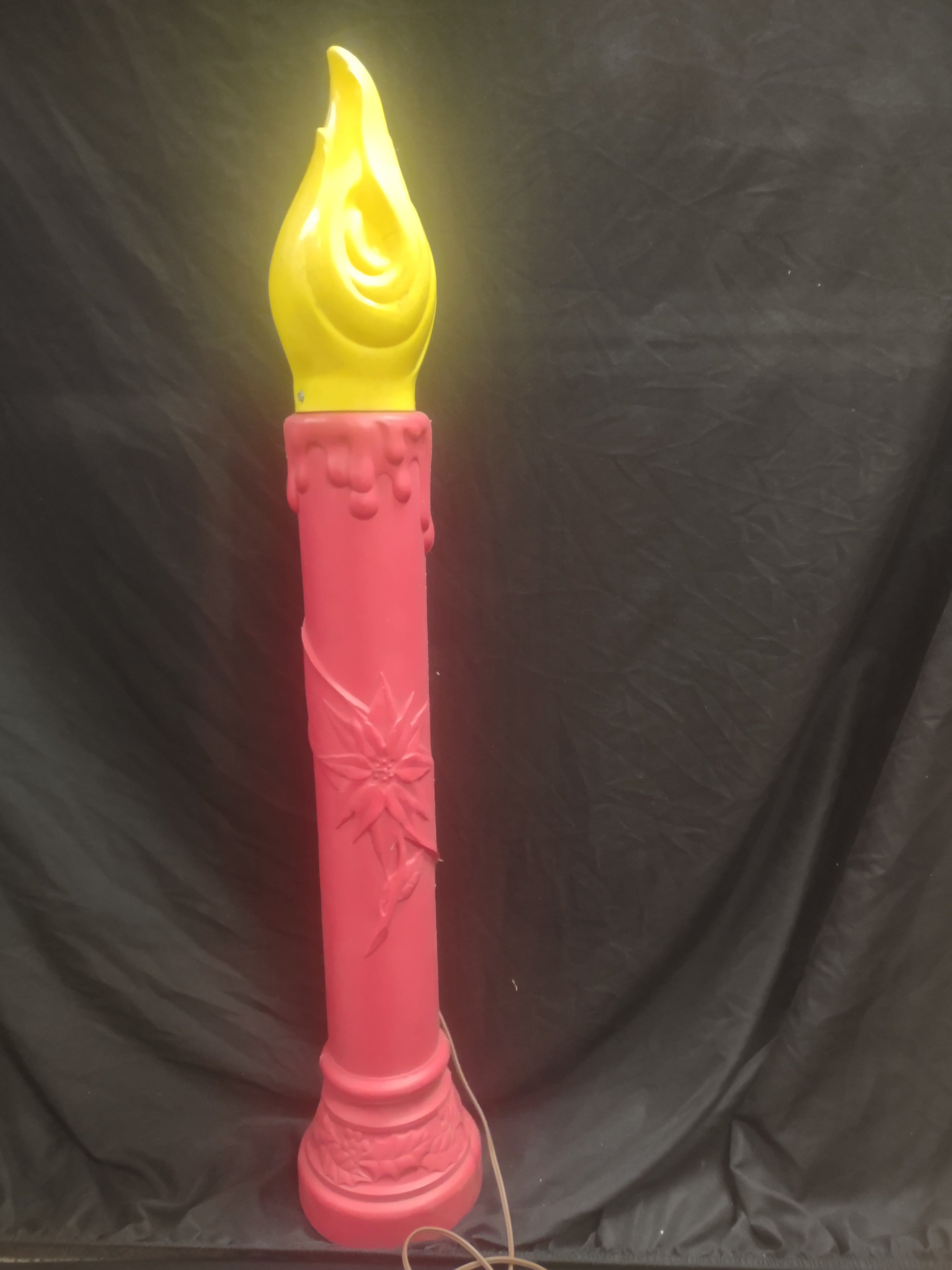Vintage Christmas Blow Mold Candle Poinsettia Light Up 40" (lot 2322)