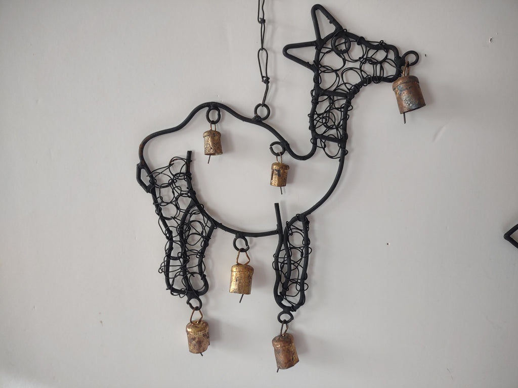 Vintage Primitive Rustic Christian Camel Farmhouse Bell Folk Art Wind Chime 1276