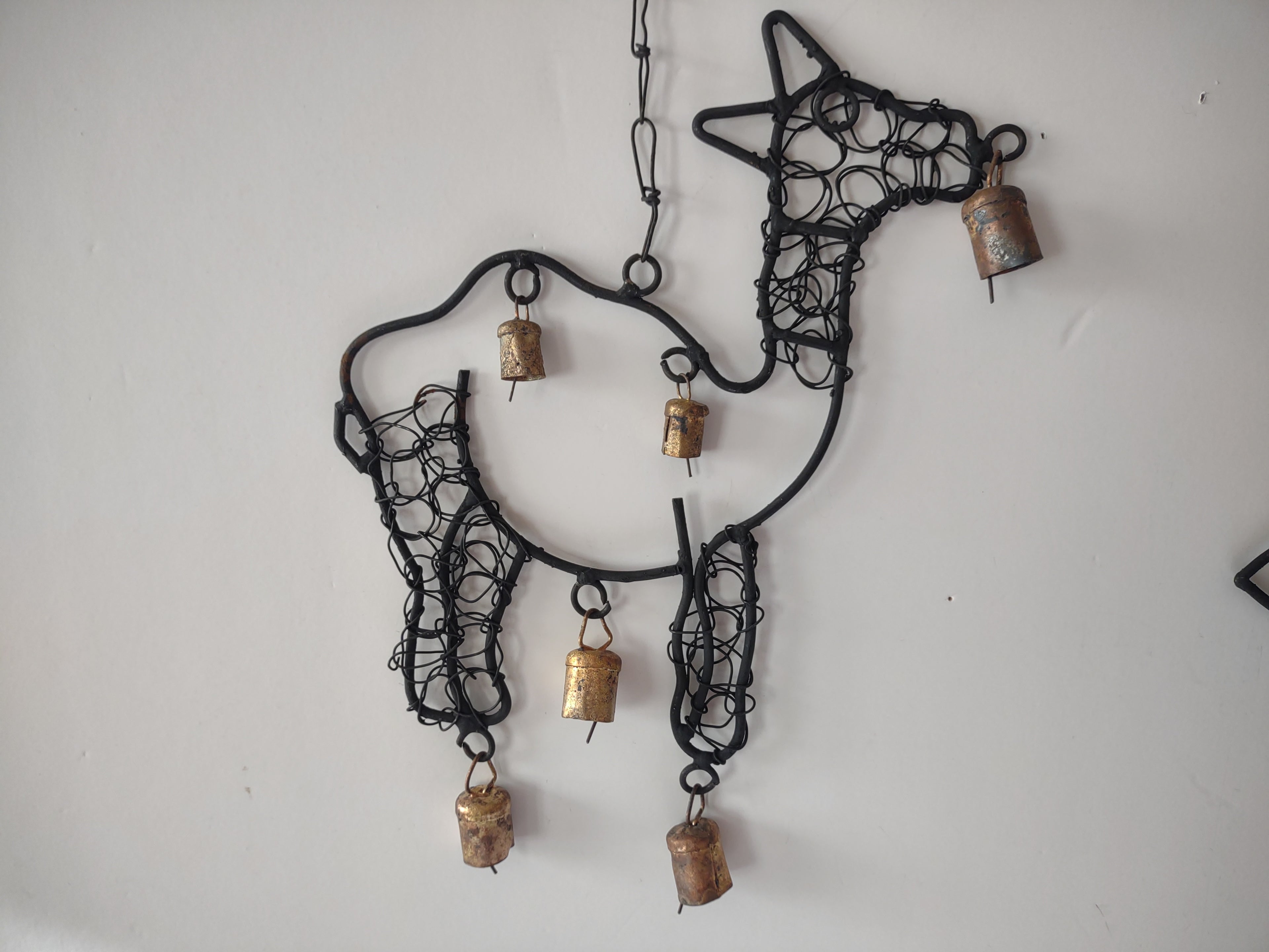 Vintage Primitive Rustic Christian Camel Farmhouse Bell Folk Art Wind Chime 1276