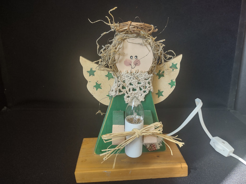 Christmas Vintage Primitive Rustic Cottage Light Up Wooden Angel (lot 1703)