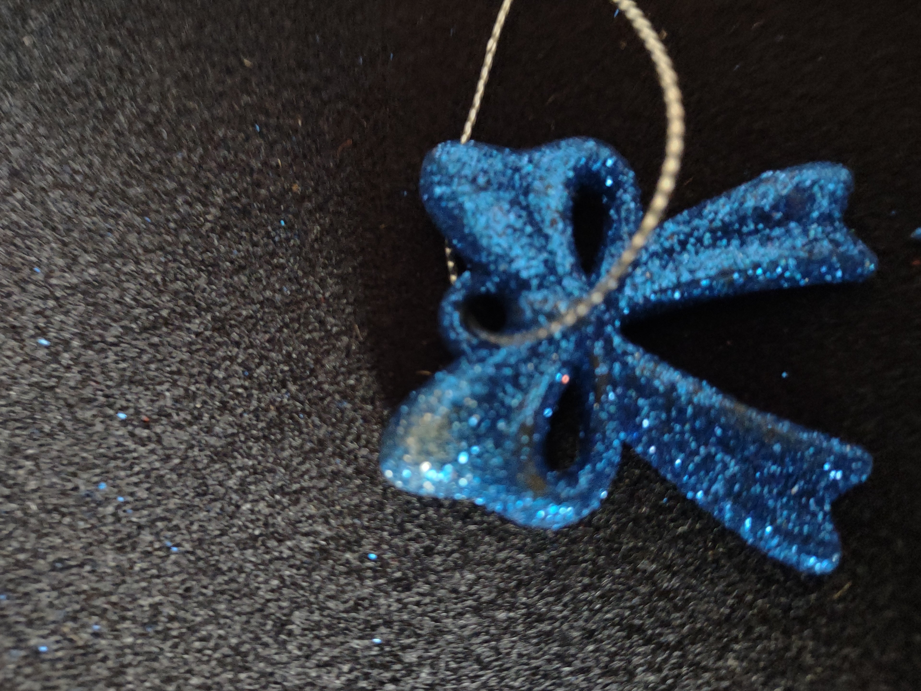 Vintage Christmas Ornament 20 Small Blue Glitter Bows 1.5 x 1.5 in ( Lot 4765)