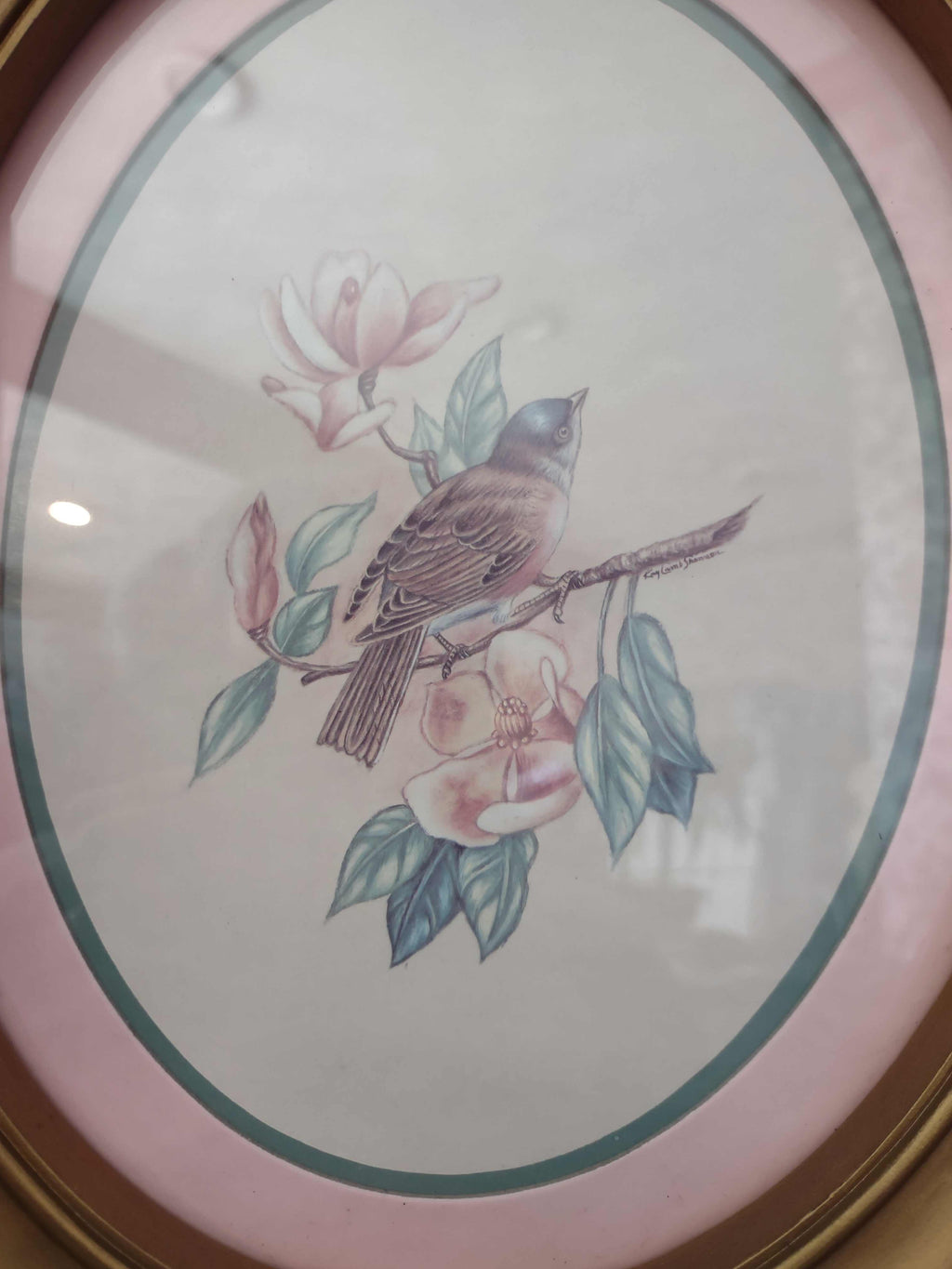 Vintage Homco Home Interiors Oval Bird Print Picture (lot 2581c)