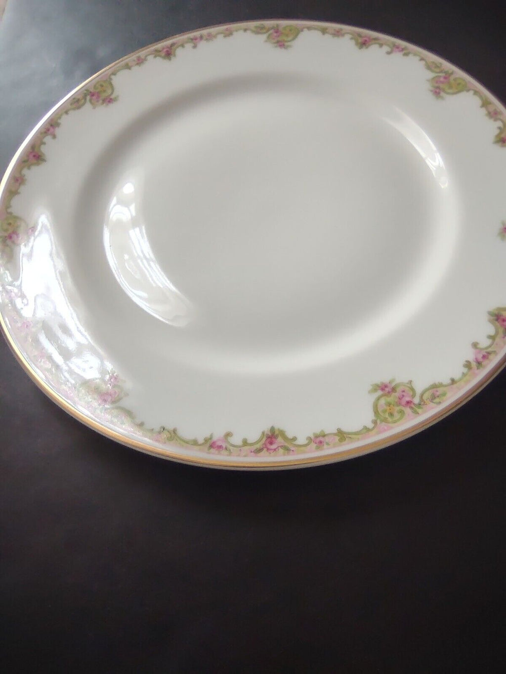 Haviland Limoges Gold Green & Pink Rose Trim Salad Luncheon White Plate (lot 685