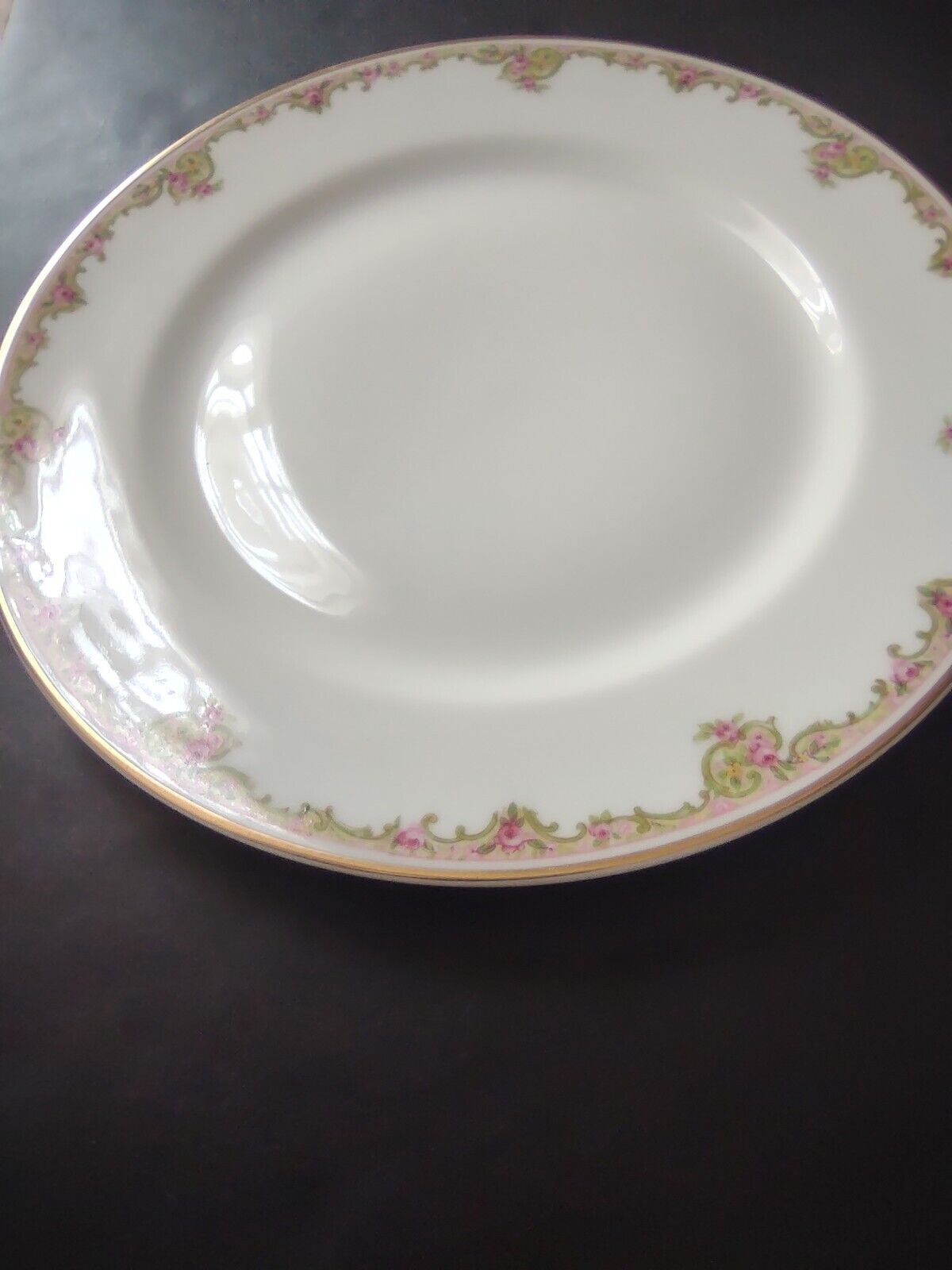 Haviland Limoges Gold Green & Pink Rose Trim Salad Luncheon White Plate (lot 685