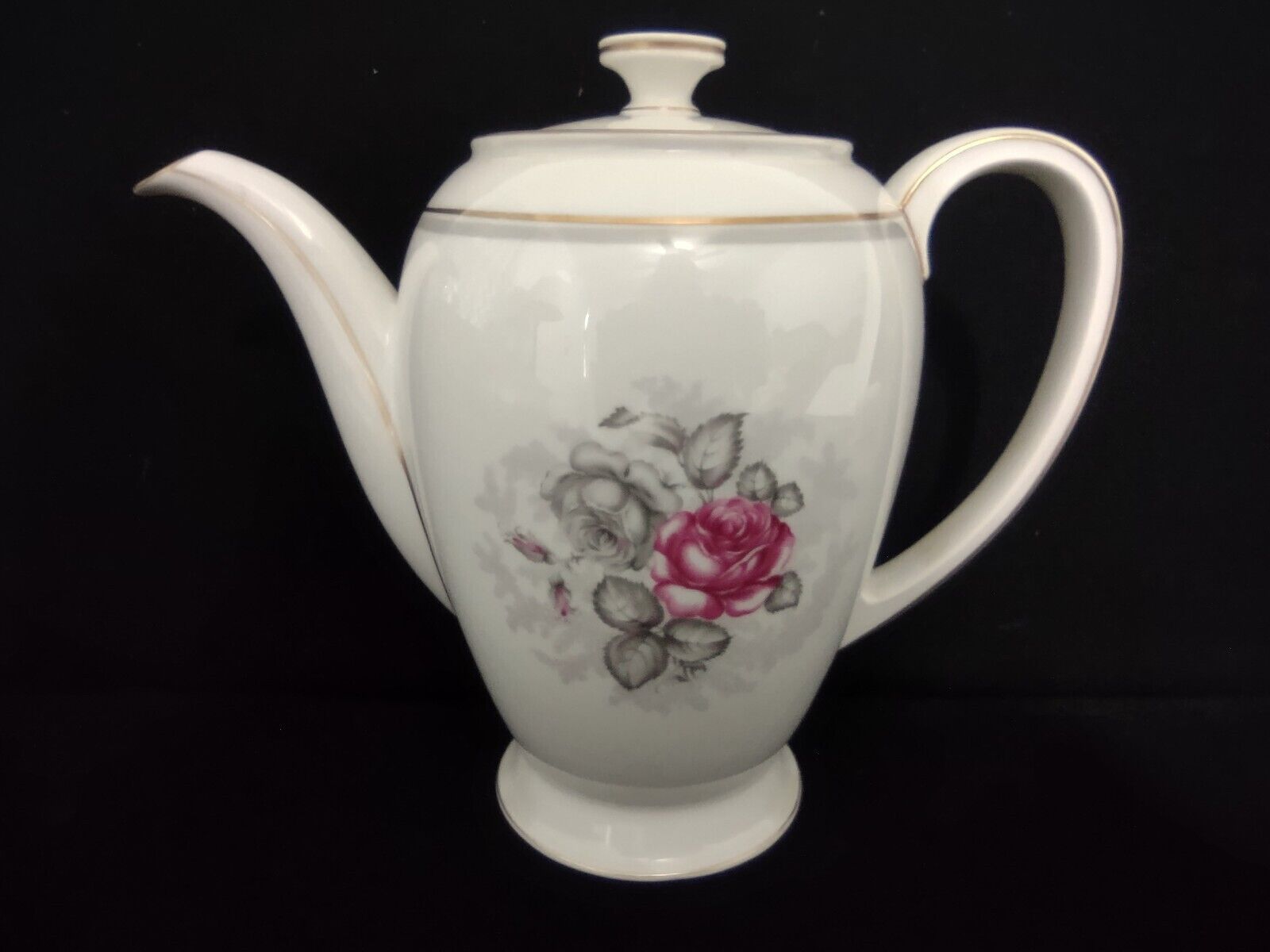 Vintage Collectable Gray Dawn Rosenthale Coffee Pot Floral Pink Rose (lot 239)
