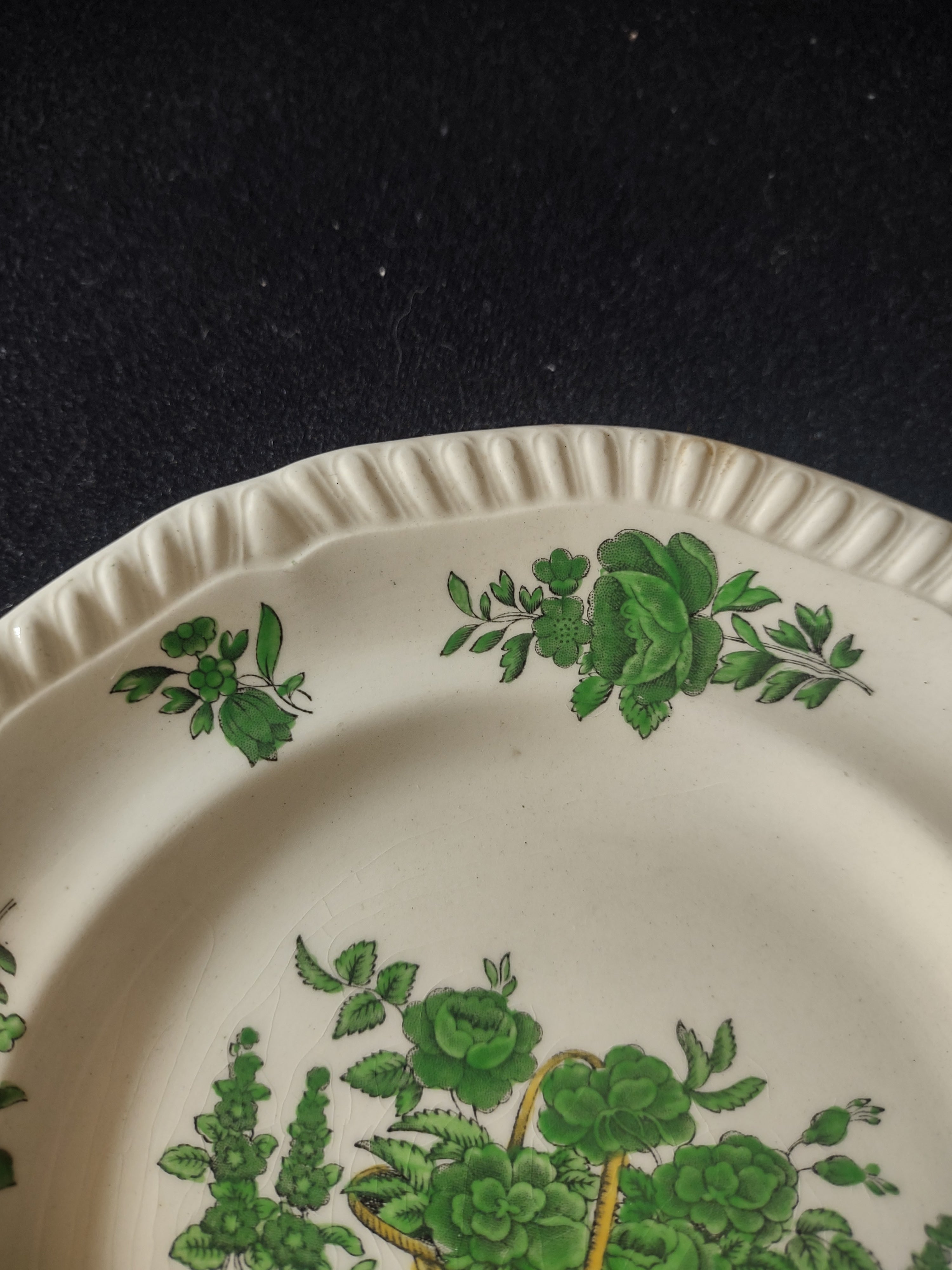 Vintage Copeland Spode Bread Butter Plate Green Basket Ironstone (Lot 5797)