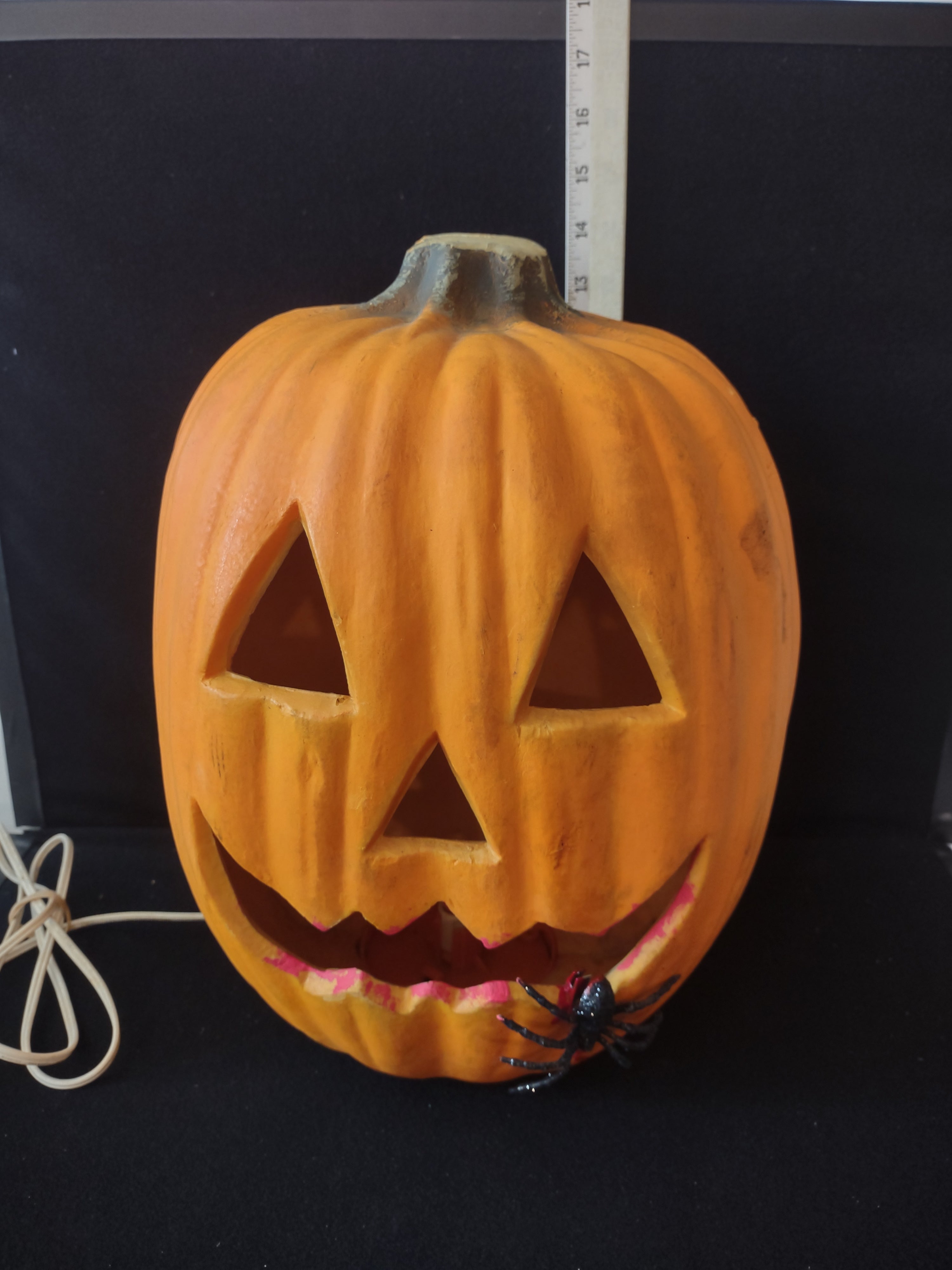 Vintage Lighted On/Off Switch Foam Pumpkin With Spider (Lot 3501)