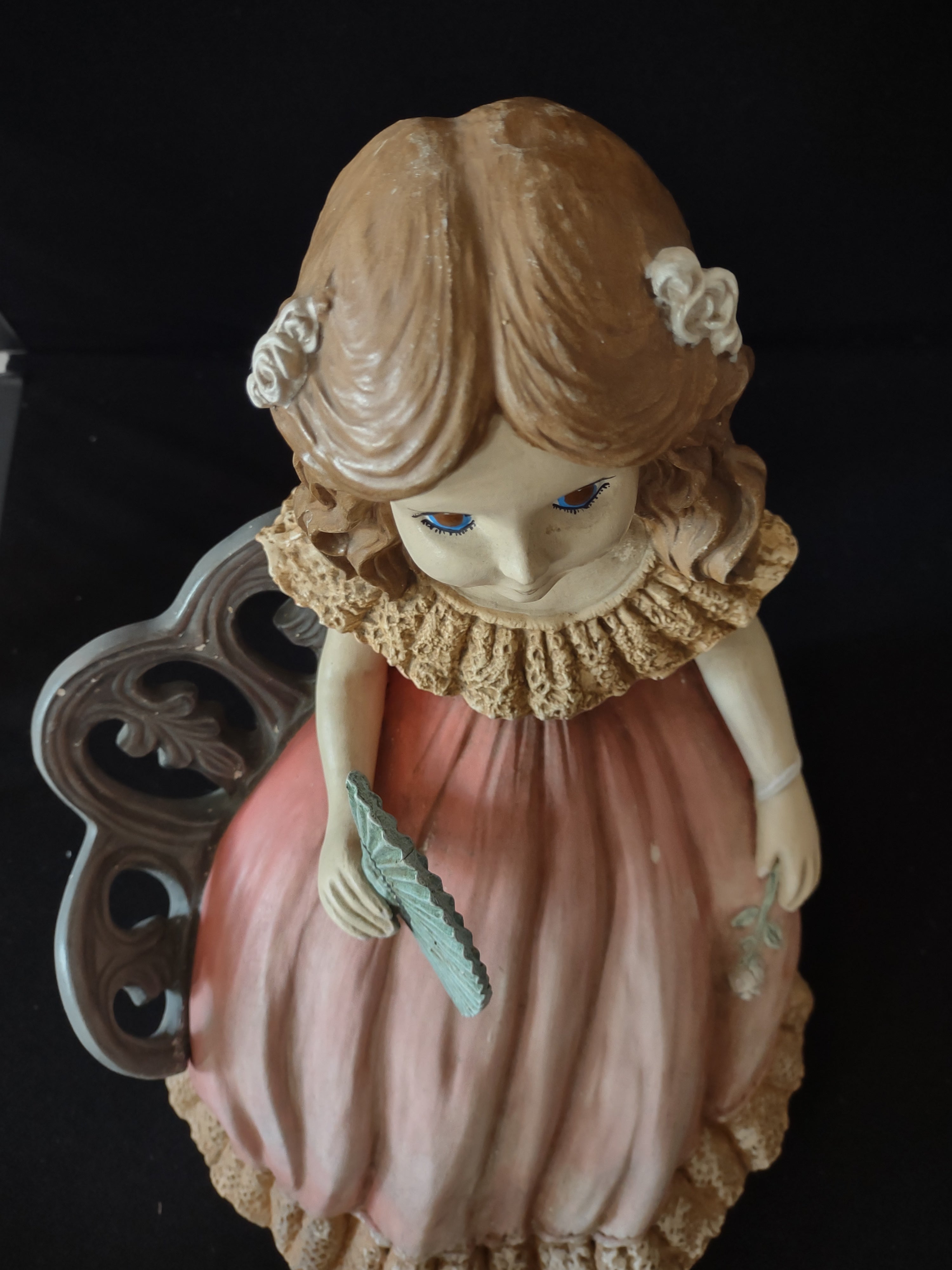 Vintage Ceramic Young Girl Pink Dress Bench (Lot 3721)