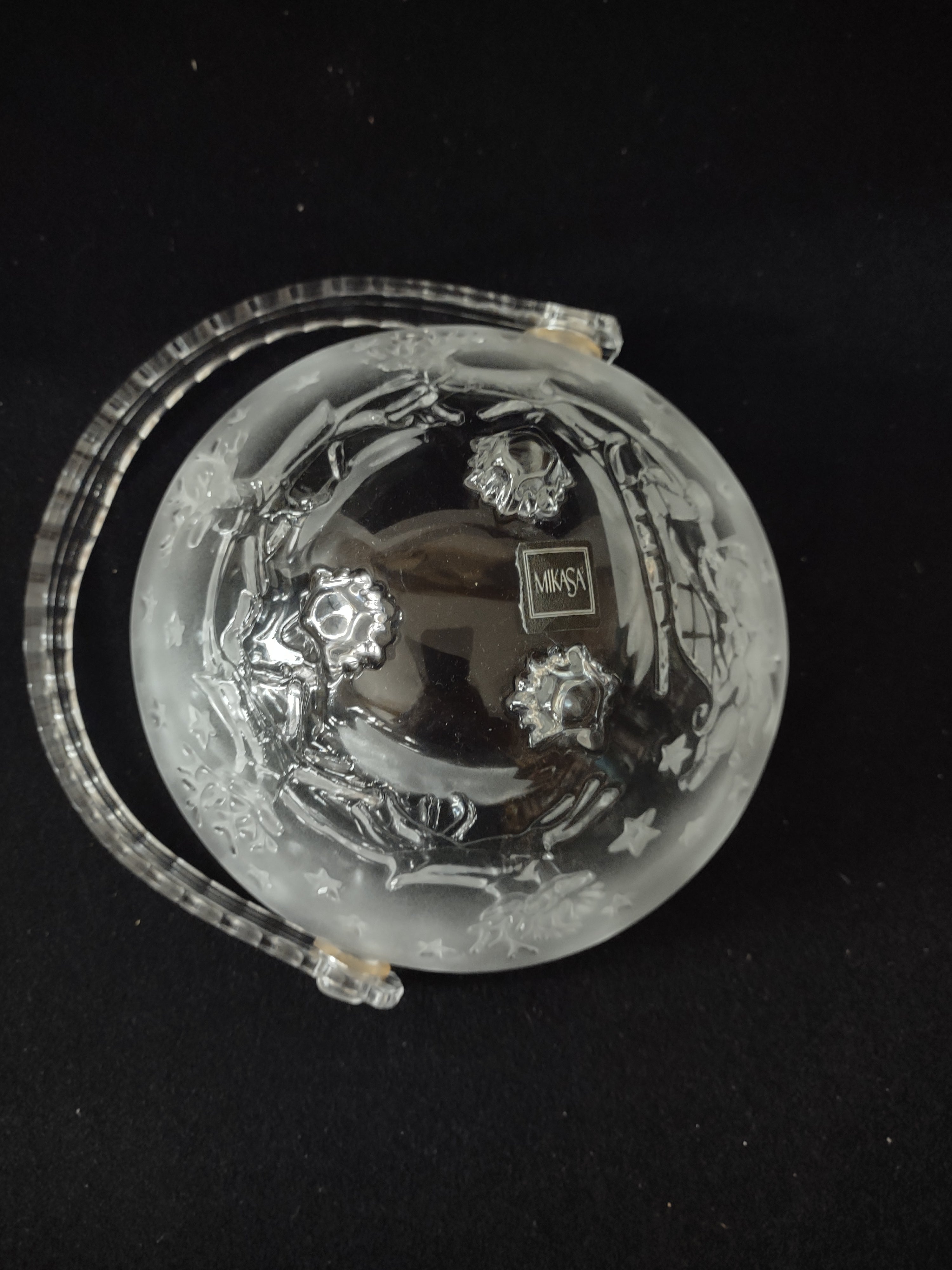Mikasa Silent Night Crystal Basket Detachable Handle Santa Sleigh (Lot 3633)