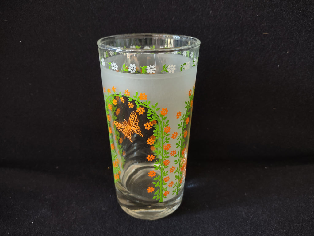 Vintage MCM Libbey Butterfly Tumbler Drinking Glass x 3 (lot 5175)