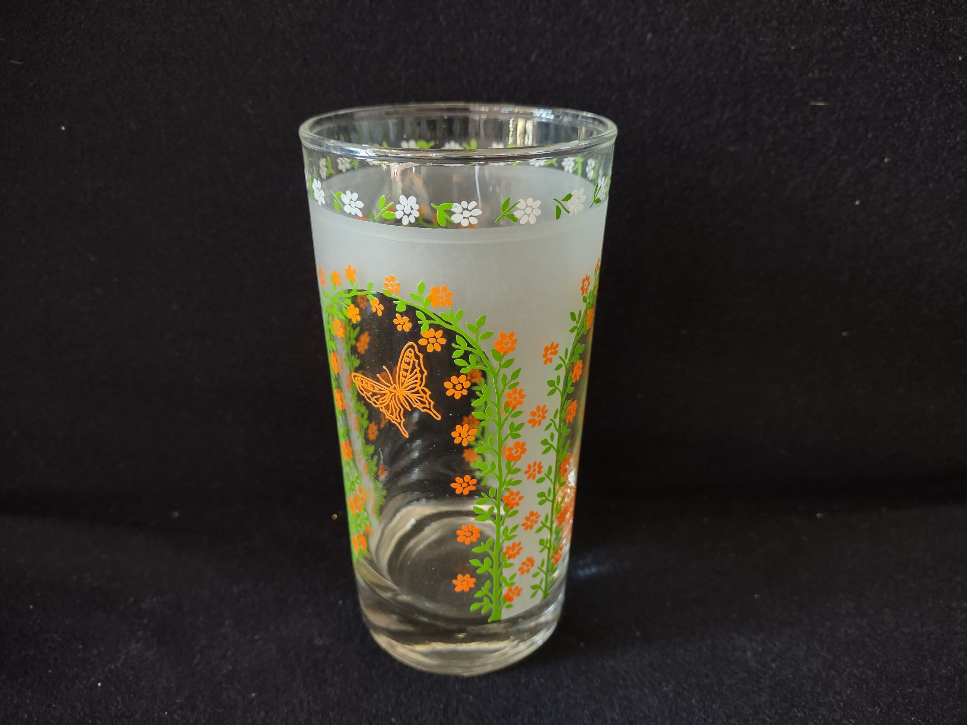Vintage MCM Libbey Butterfly Tumbler Drinking Glass x 3 (lot 5175)