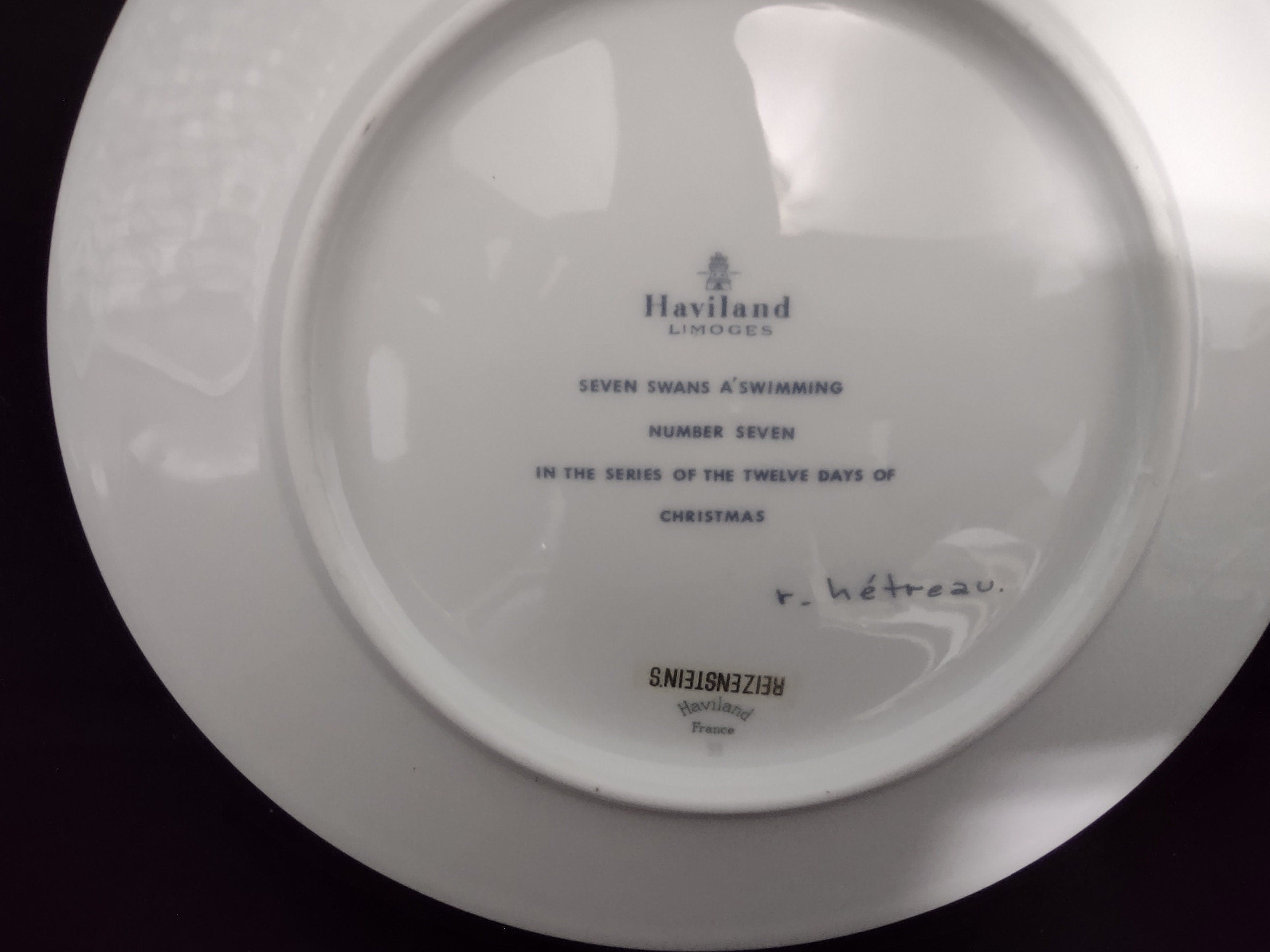Vintage Haviland Limoges France Hetreau Christmas Plate "Seven Swans A'swimming" 1976 # 131